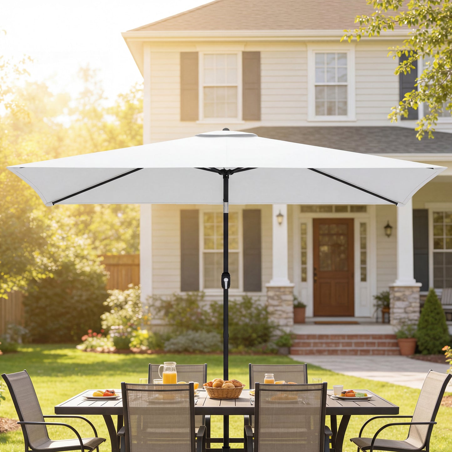 Outsunny Garden Parasol Umbrella With Crank Handle Tilt Function Cream White 180g Polyester Canopy