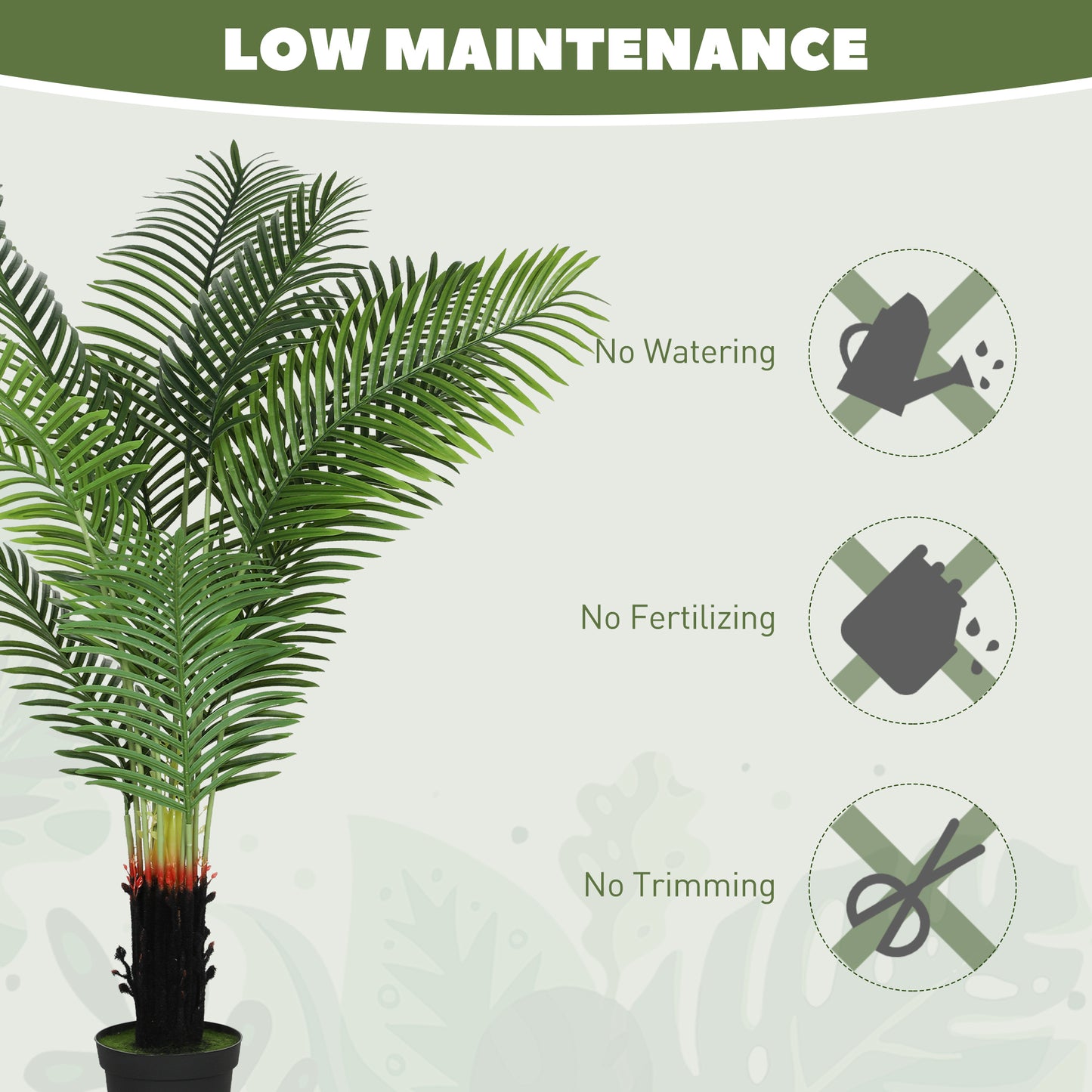 HOMCOM 150cm Artificial Areca Palm Tree With 12 PE Leaves In Plastic Pot Flocked Soil For Home Office Decorative Green