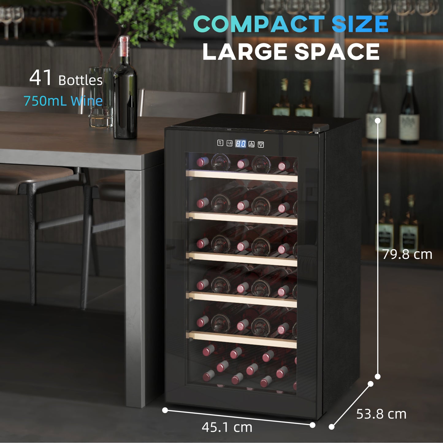 HOMCOM 41 Bottle Wine Fridge 91 Litre Freestanding Wine Cooler Glass Door LED Touch Screen Temperature Control Black