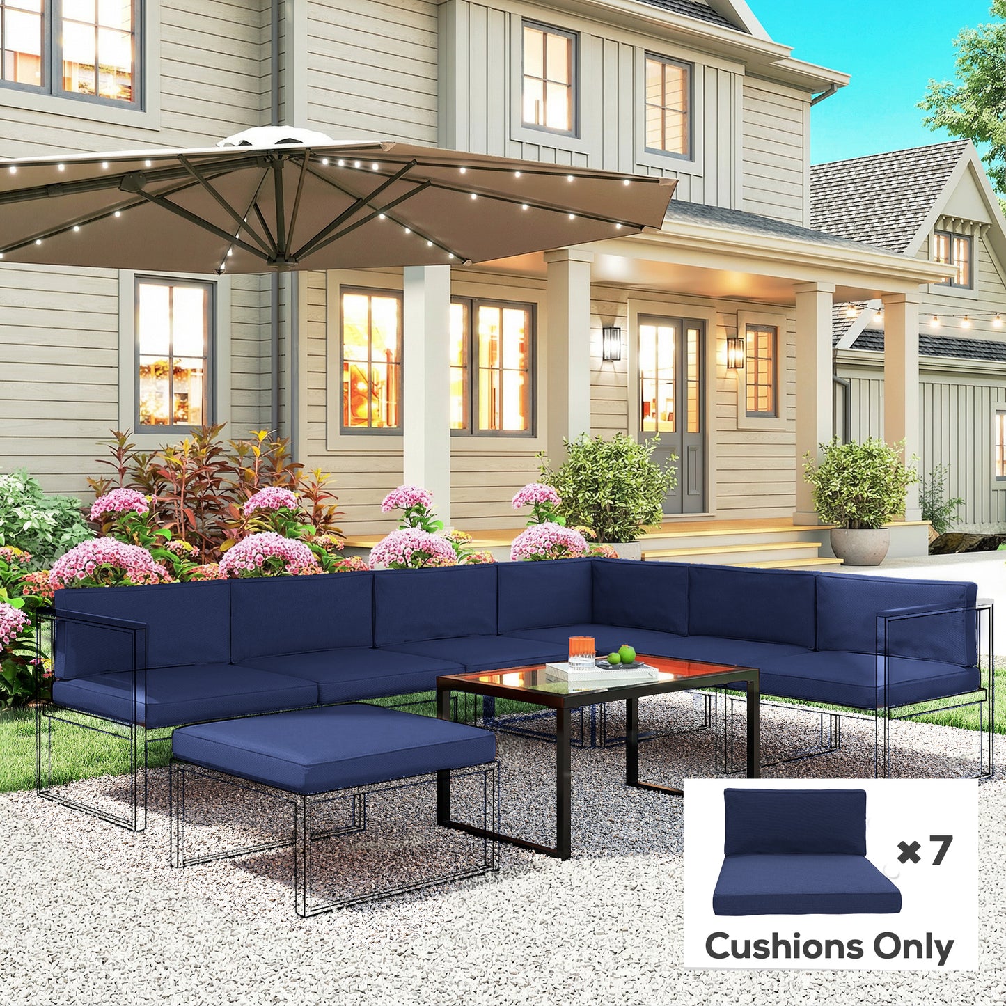 Outsunny 14 Piece Outdoor Dining Set Cushions Dark Blue Replacement Seat Cushions And Back Cushions For Rattan Sofa