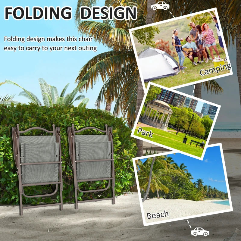 Outsunny Set of 2 Folding Garden Chairs with Fabric Mesh Seats - Dark Grey - ALL4U RETAILER LTD