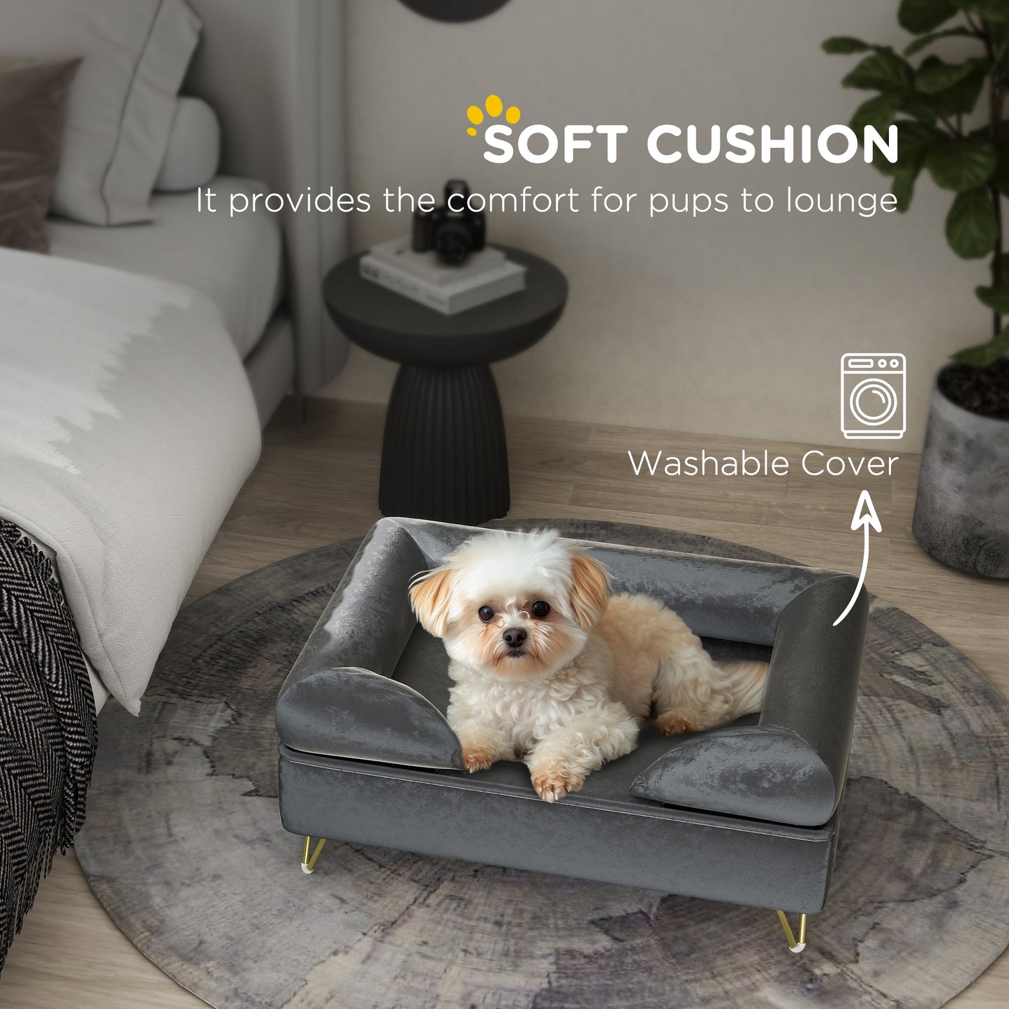 PawHut Luxury Grey Pet Sofa for Small to Medium Dogs with Removable Backrest and Washable Cover - ALL4U RETAILER LTD