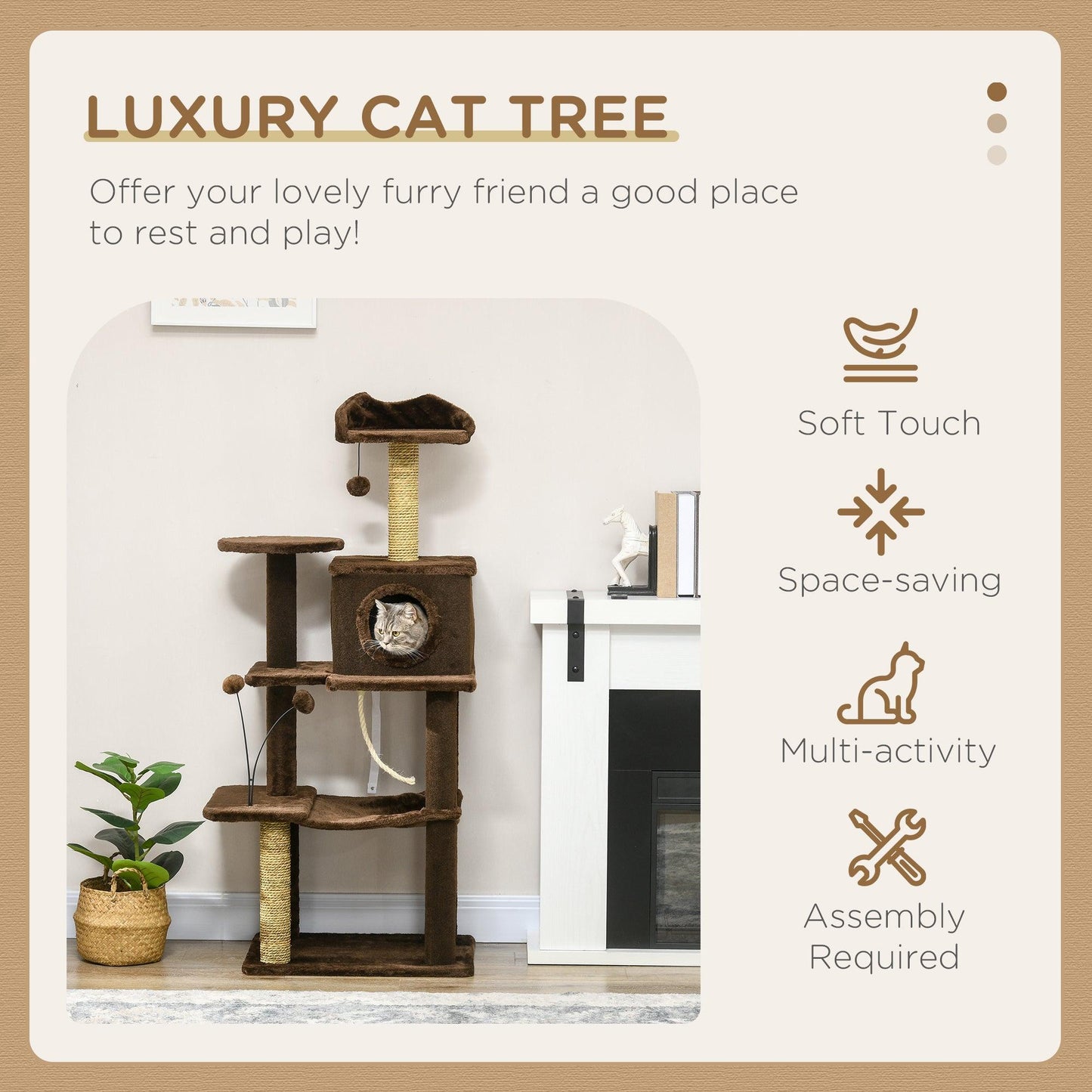 PawHut Cat Tree for Indoor Cats, Modern Cat Tower with Scratching Posts, House - ALL4U RETAILER LTD