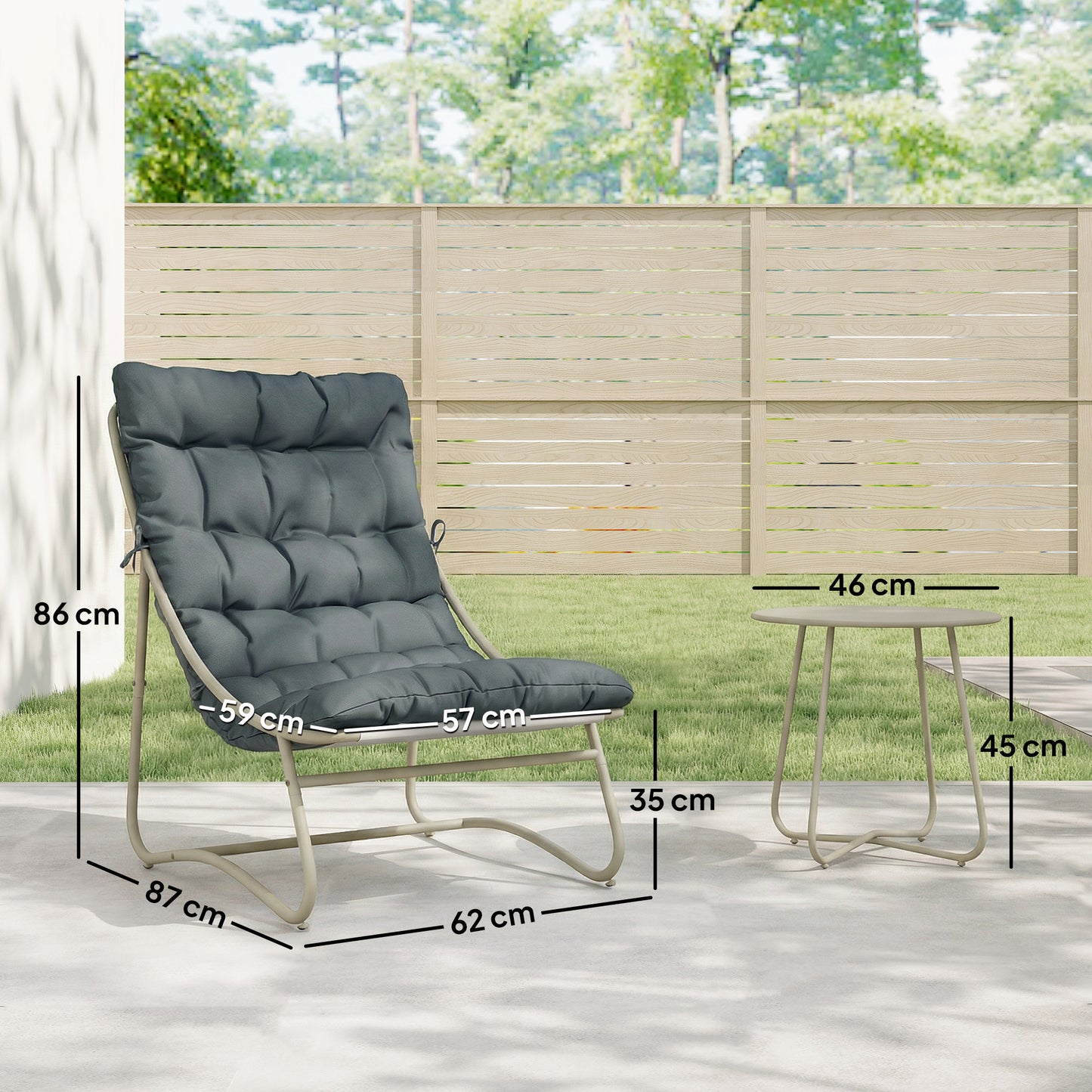 Outsunny 3 Piece Garden Bistro Set With Round Outdoor Table And Texteline Seats Cushions For 2 Dark Grey