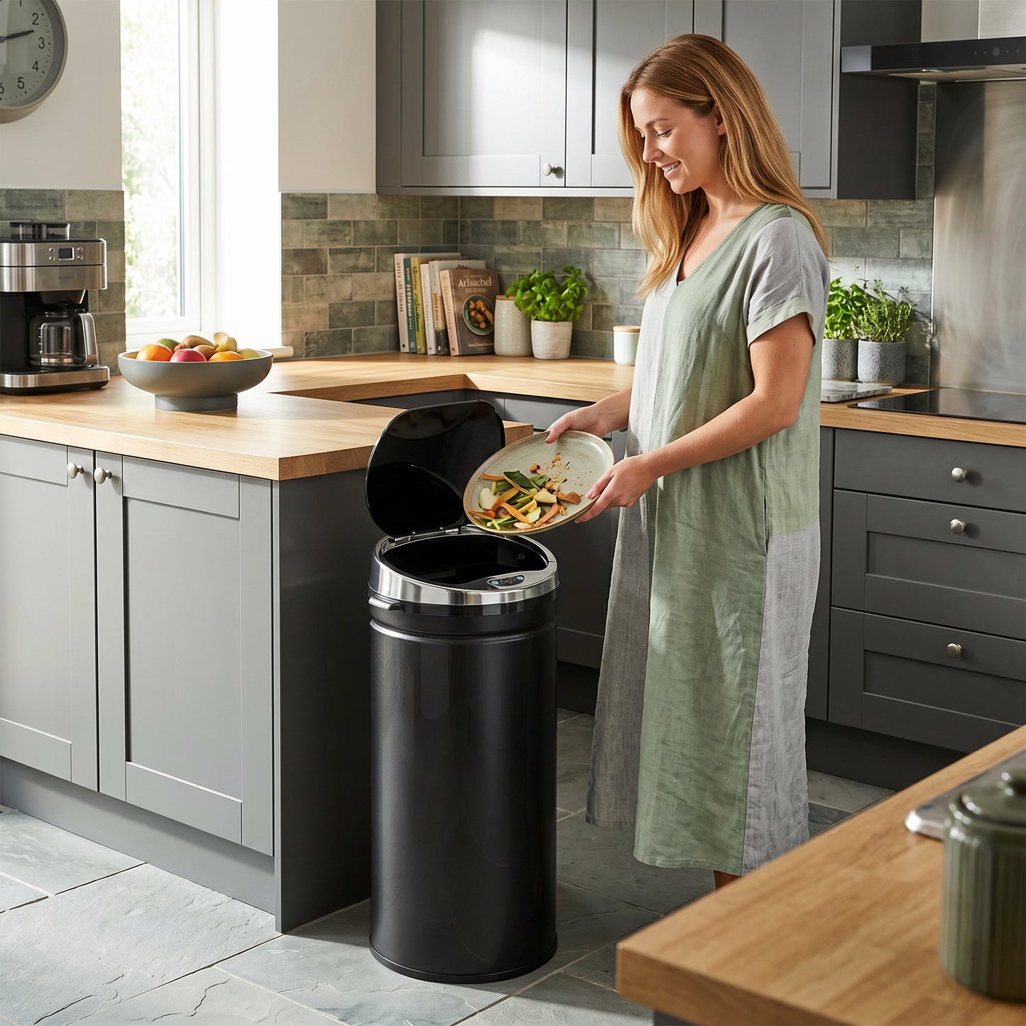 HOMCOM 42L Automatic Motion Sensor Trash Bin With Fingerprint Resistant Finish Stainless Steel Black