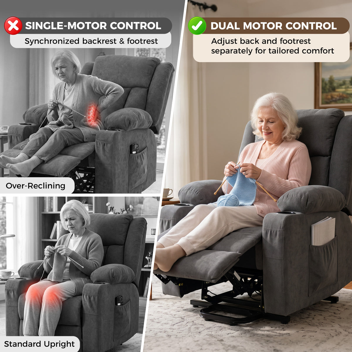 Homcom Dual Motor Electric Lift Recliner Chair With Massage And Heat Dark Grey