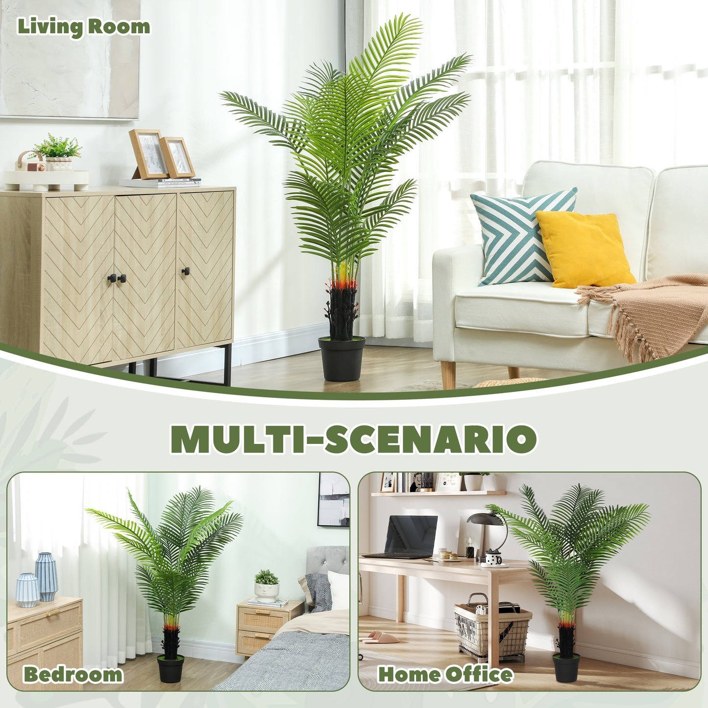 HOMCOM 150cm Artificial Areca Palm Tree With 12 PE Leaves In Plastic Pot Flocked Soil For Home Office Decorative Green