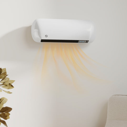 HOMCOM 2000W Ceramic Heater with Fan and Remote Programmable Schedule Adjustable Thermostat Wall Mount White