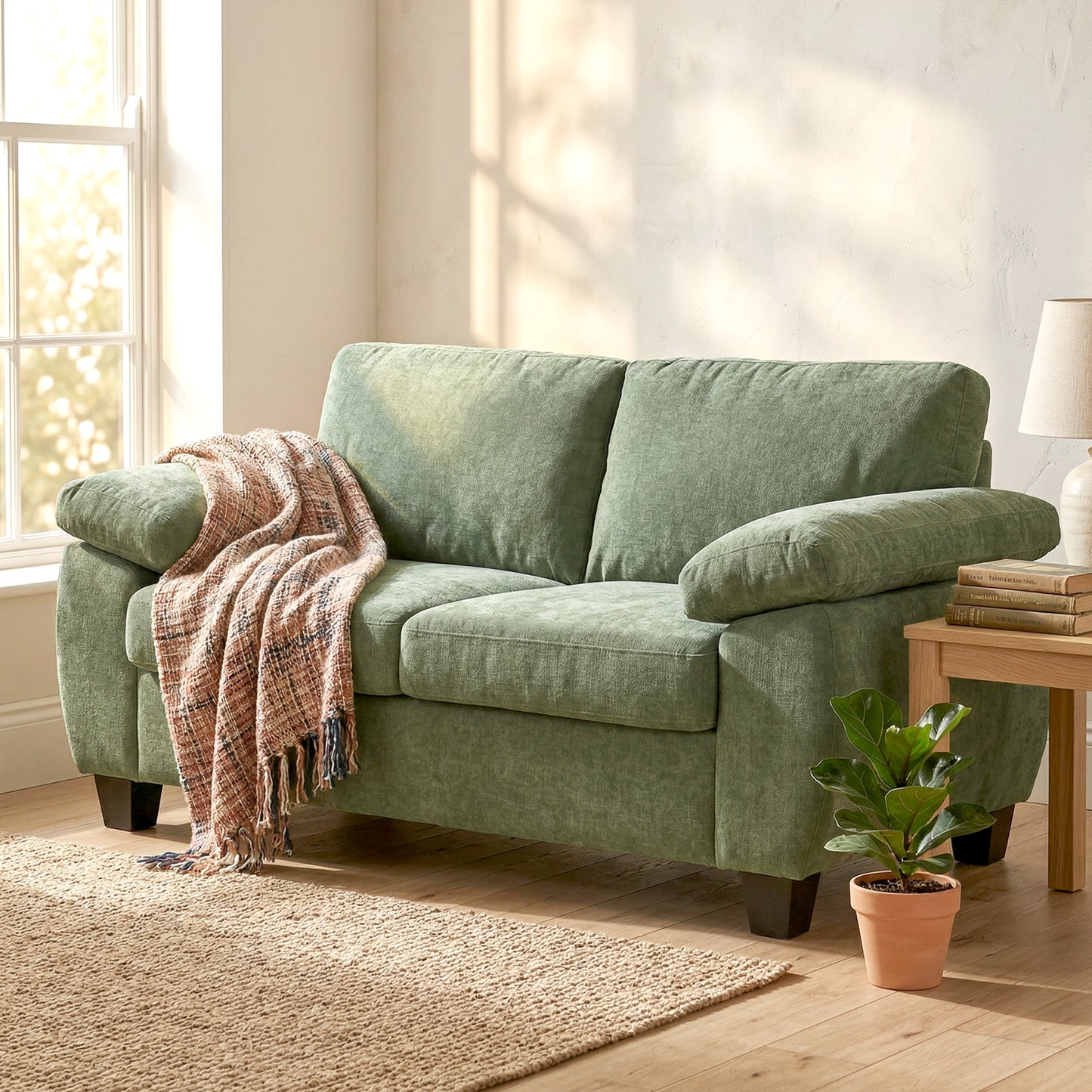 HOMCOM 2 Seater Sofa 156cm Chenille Loveseat Dark Green With Thick Cushioned Seat And Soft Upholstery