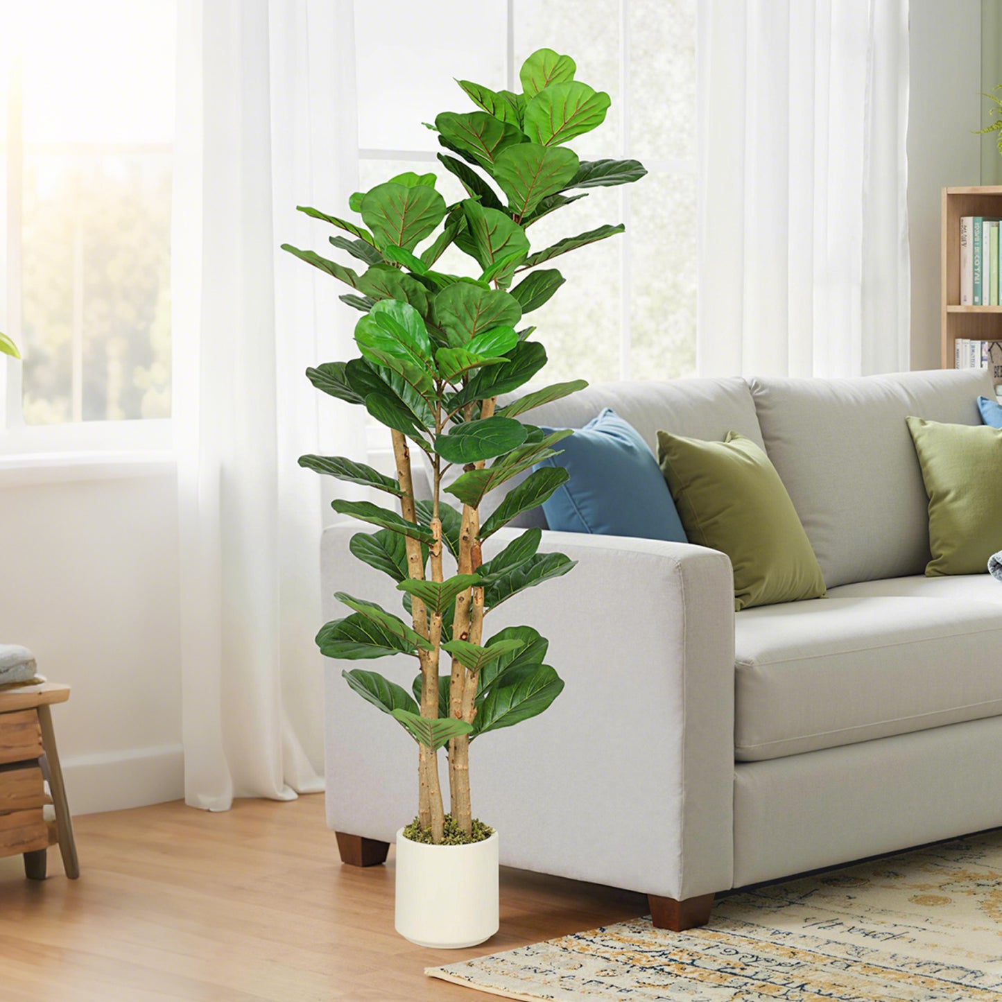 Homcom 150cm Artificial Fiddle Leaf Fig Tree Lifelike Green Leaves With Natural Wood Stem Maintenance Free Indoor Plant
