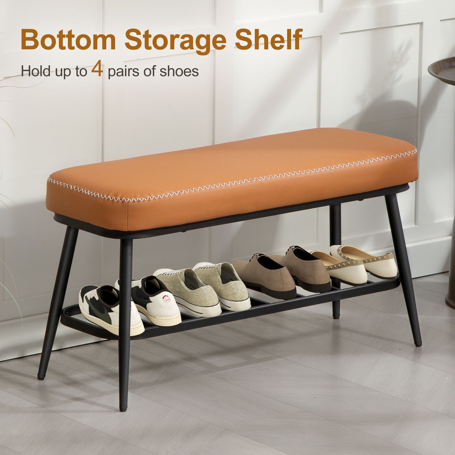 HOMCOM PU Leather Shoe Storage Bench Brown With Plush 7 cm Cushion And 120 Kg Capacity