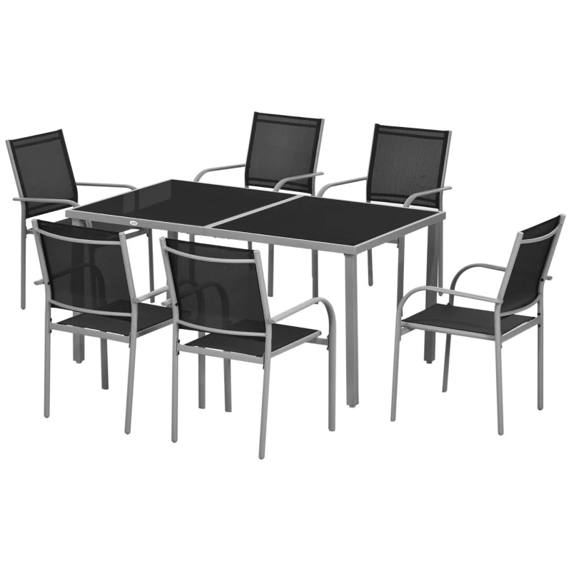 Outsunny 7 Piece Garden Dining Set, Steel Outdoor Table and Chairs, Black - ALL4U RETAILER LTD