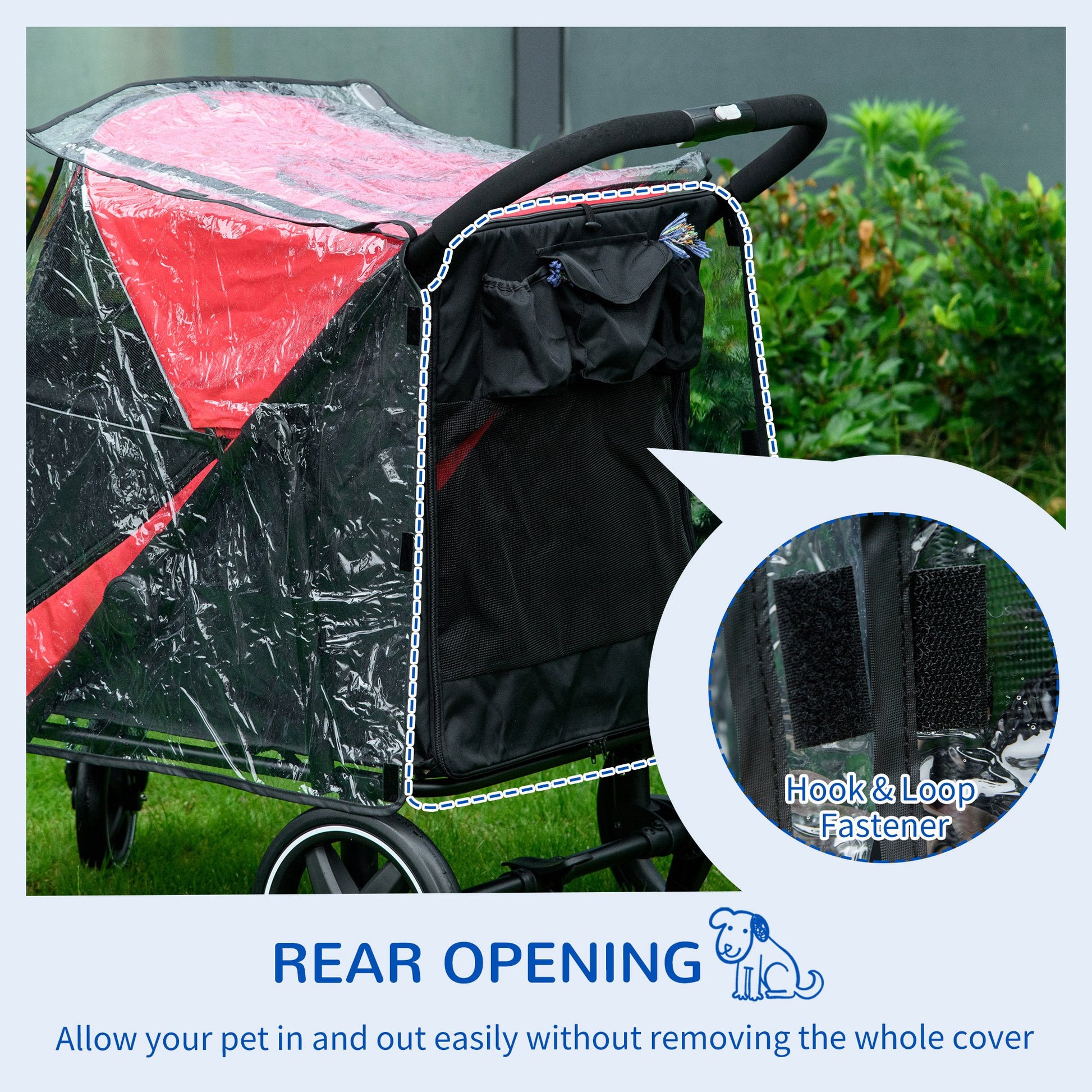 PawHut Waterproof Dog Stroller Rain Cover with Rear Access, Portable and Lightweight Pet Pram Attachment, Grey - ALL4U RETAILER LTD