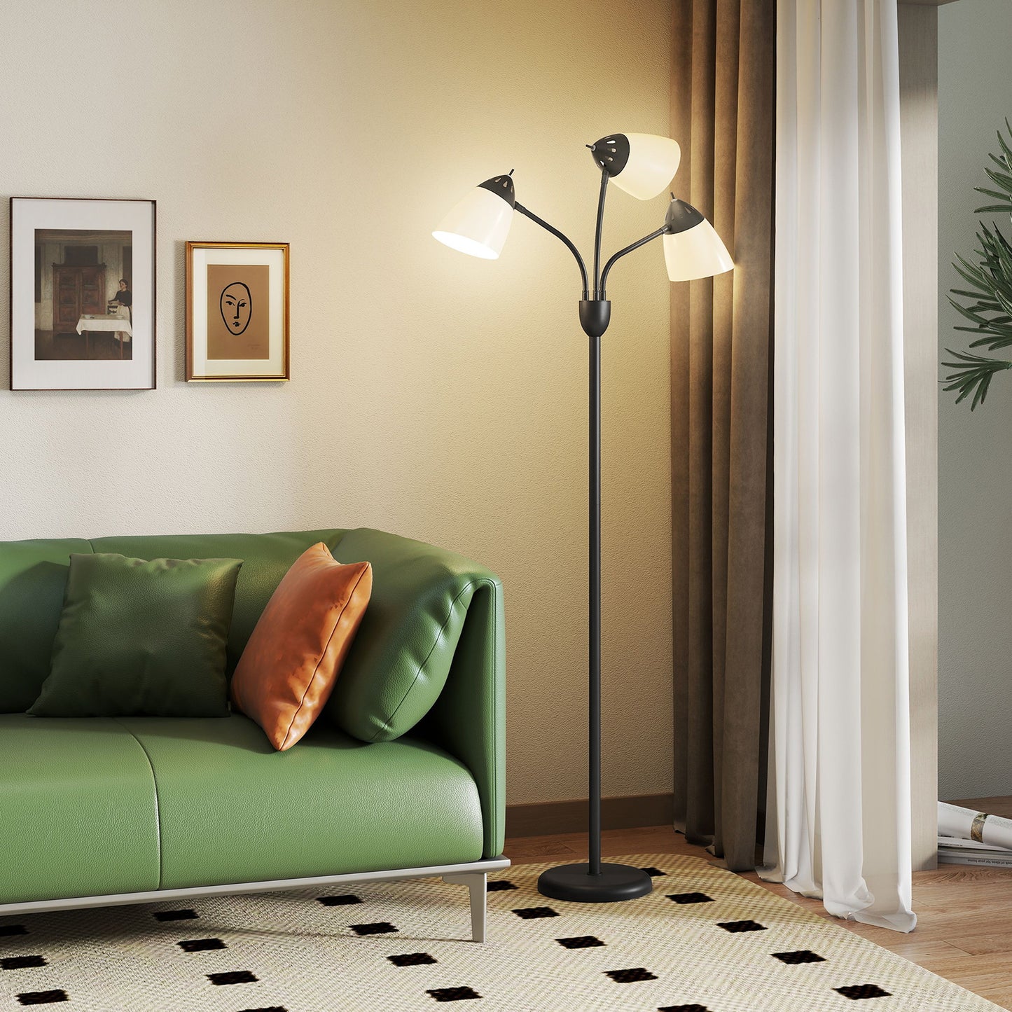 HOMCOM Arc Tree Floor Lamp With 3 Adjustable Lights And 3000K 4500K 6500K Color Temperatures 155cm Tall Black Steel Frame
