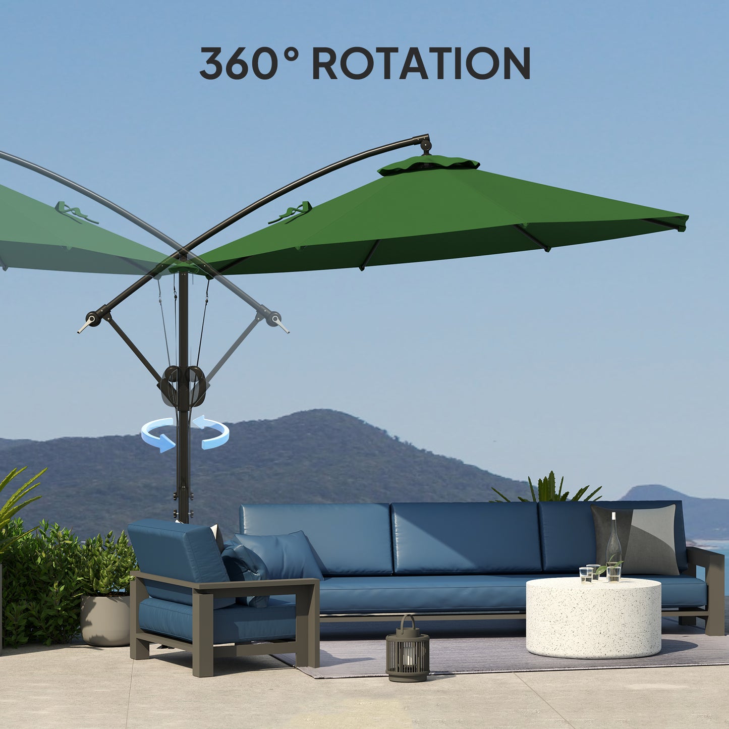 Outsunny 3m Cantilever Parasol With Cover And Wind Straps Banana Patio Umbrella Crank Tilt UPF50Plus Green