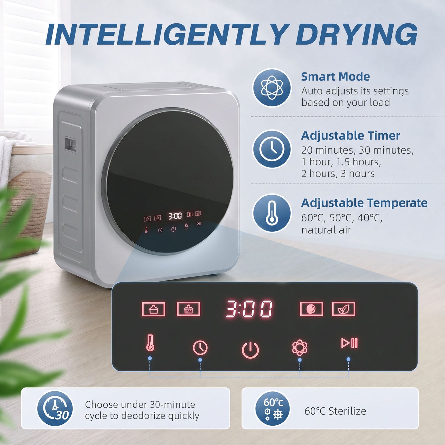 HOMCOM 800W Compact 4kg Vented Tumble Dryer Stainless Steel Tub