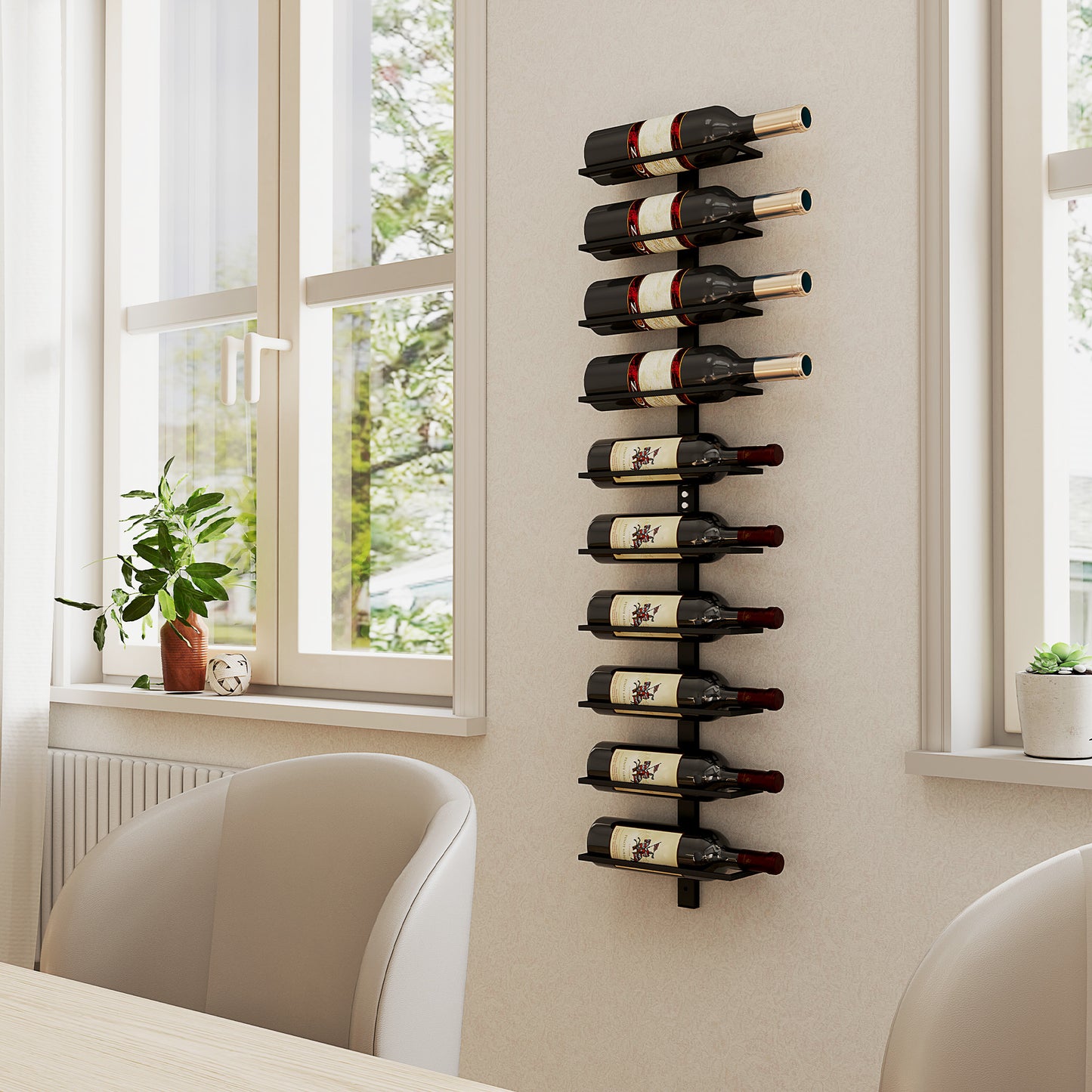 HOMCOM Wall Mounted 10 Tier Metal Wine Rack Display Storage Holder for Kitchen Dining Room Bar Cellar Black