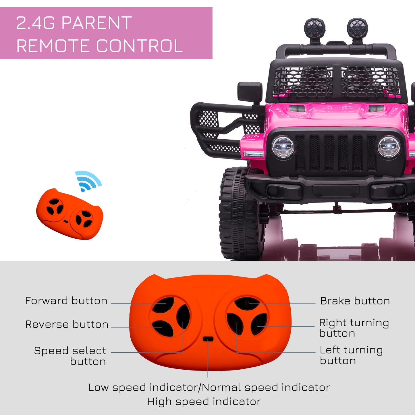 AIYAPLAY Kids 12V Battery-Powered Off-Road Electric Ride-On Car Truck with Remote Control and Safety Features - Pink - ALL4U RETAILER LTD