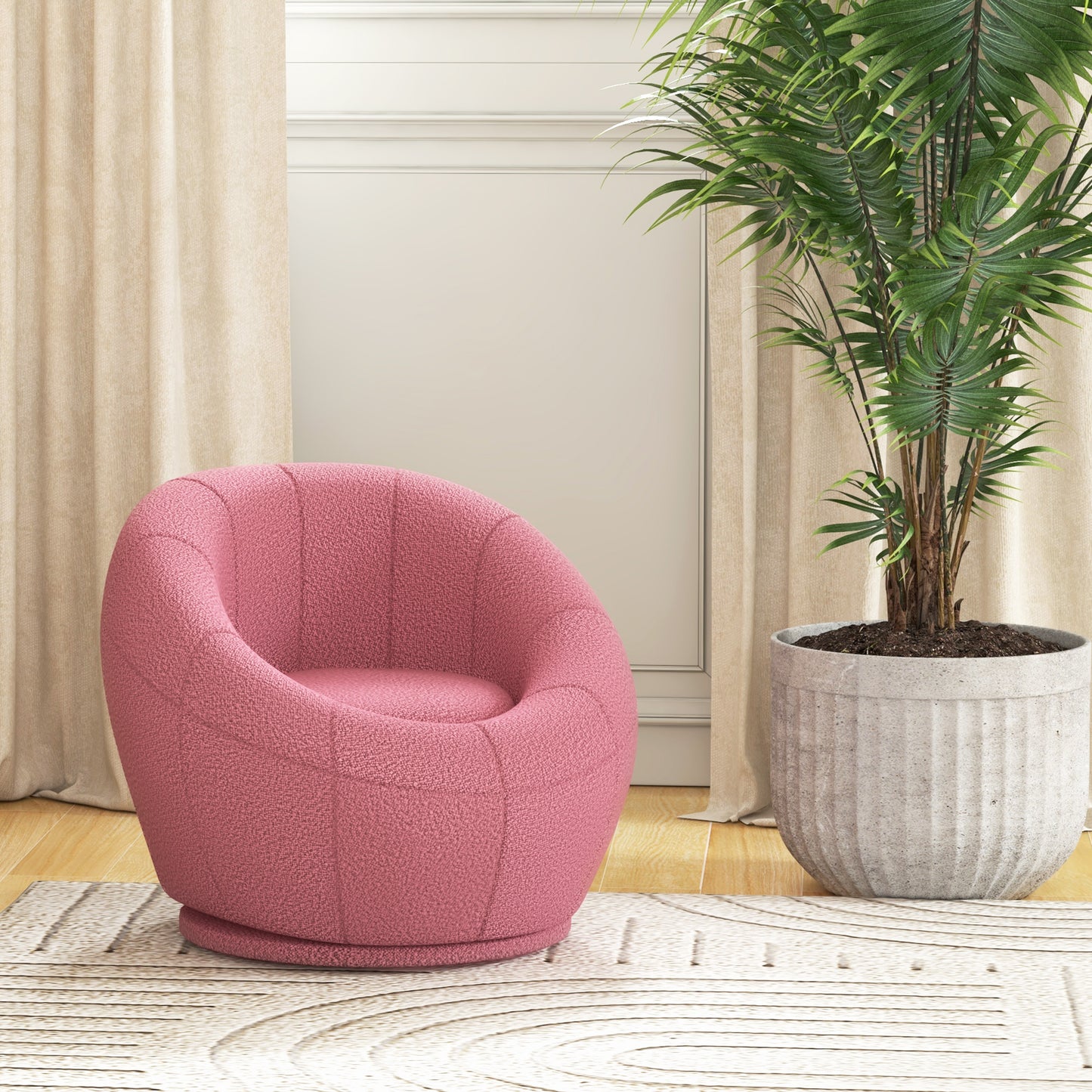 HOMCOM Stylish Pink Swivel Armchair, Comfortable Boucle Accent Chair for Living Room, Bedroom, and Home Office - ALL4U RETAILER LTD