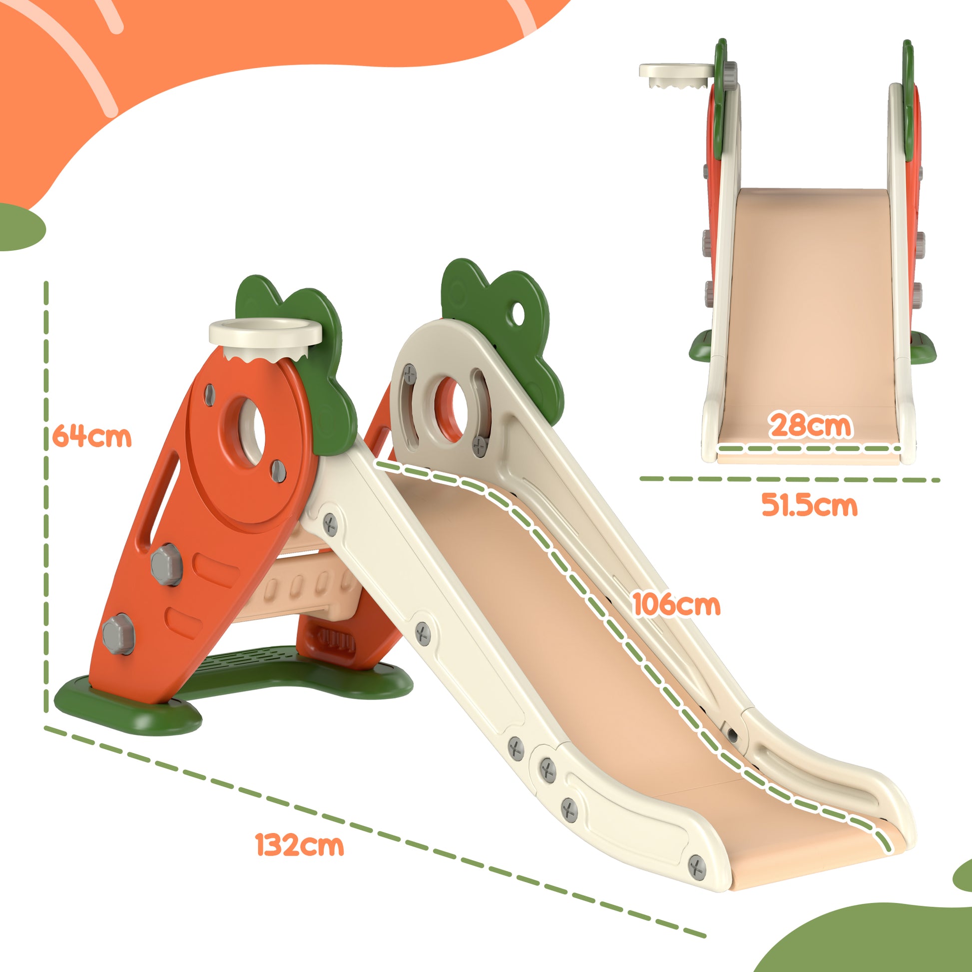 AIYAPLAY Toddler-Friendly 3-in-1 Foldable Slide with Basketball Hoop and Climber - Carrot Design for Ages 1-3 - ALL4U RETAILER LTD