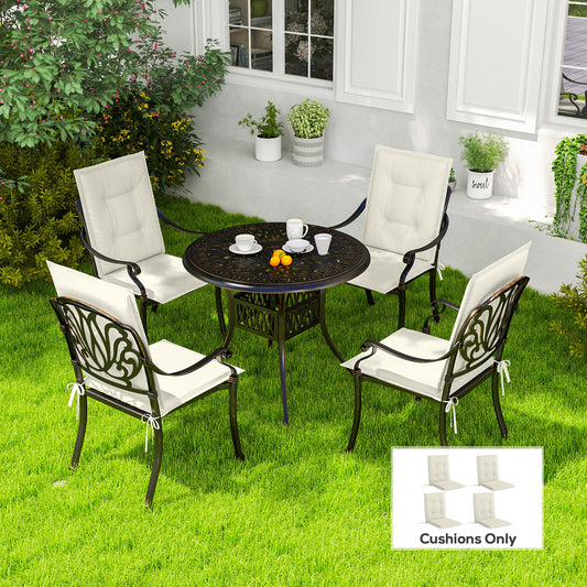 Outsunny Set Of Four Padded Garden Seat Cushions White With Cotton Fill Tufted Back And Tie Closures