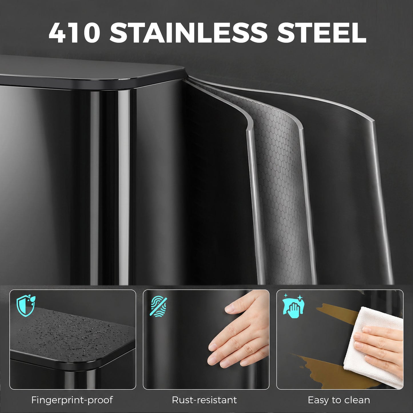 HOMCOM 50L Metal Kitchen Pedal Bin With Soft Close And Removable Bucket