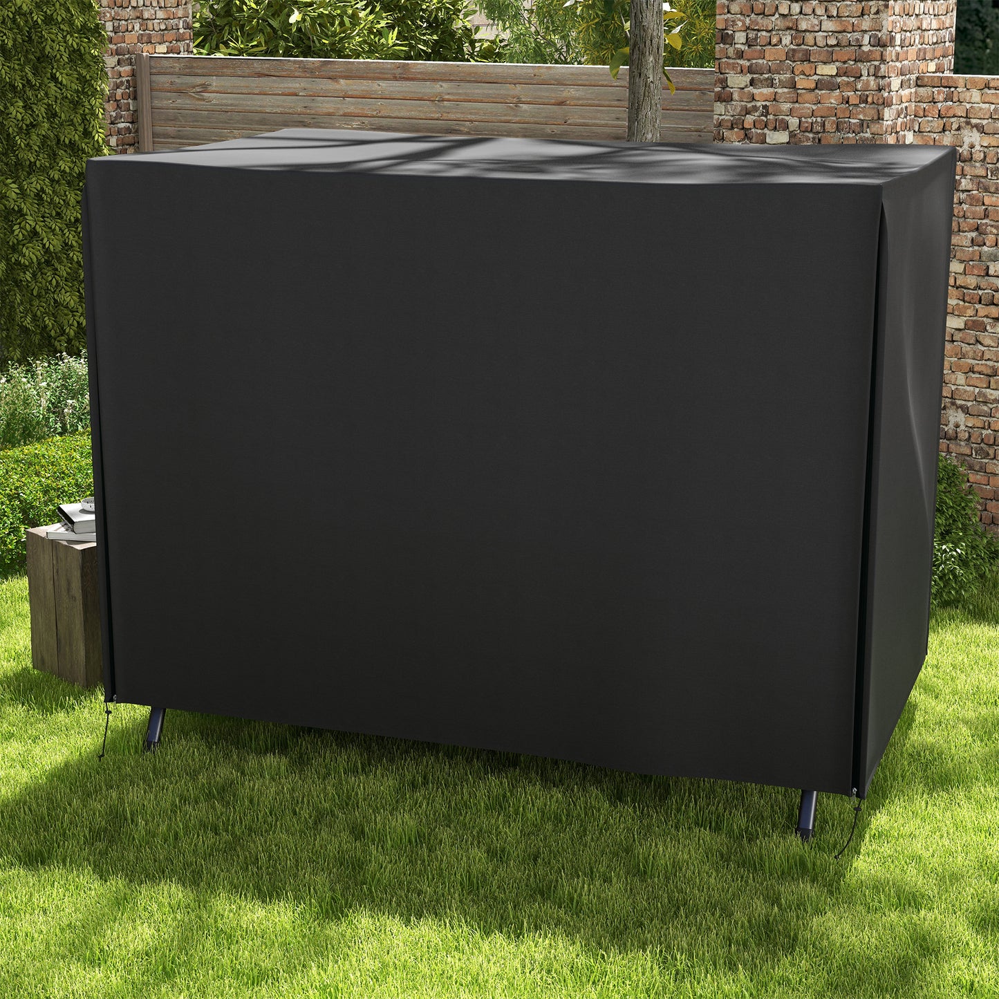 Outsunny 205 X 124cm Three Seater Swing Chair Protective Cover Outdoor Oxford Cloth UV Resistant With Front Zip Black