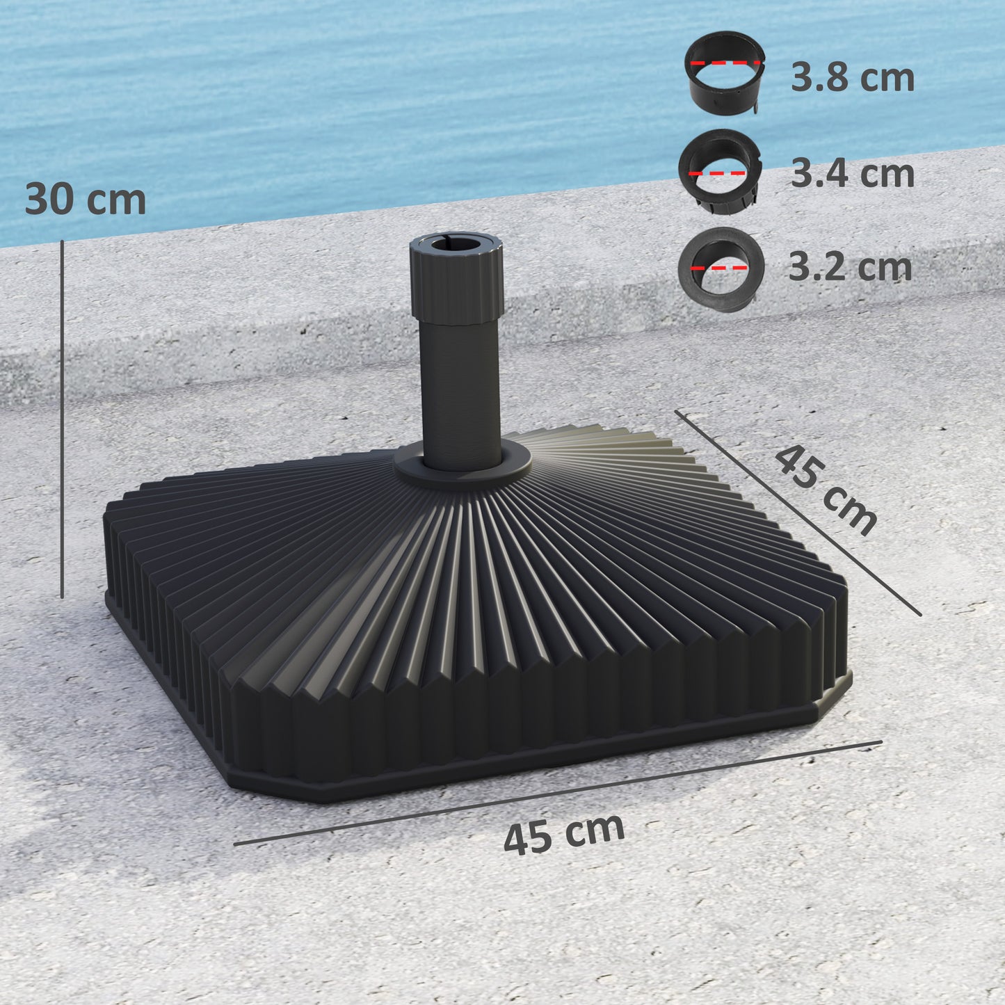 Outsunny Patio Umbrella Stand Heavy Duty Outdoor Parasol Base Sand Water Filled Black