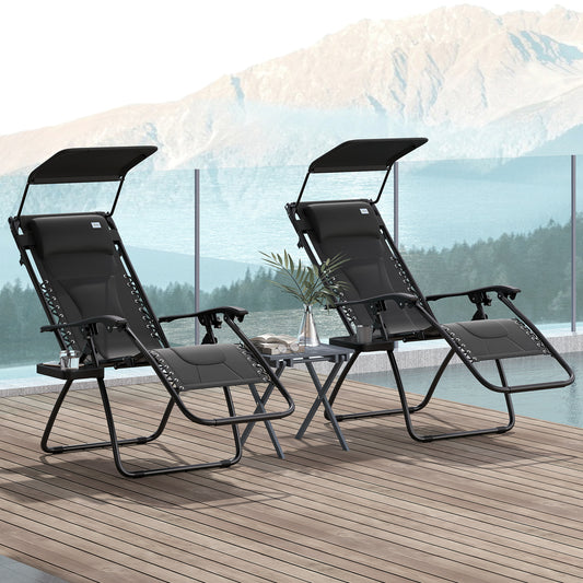 Outsunny Zero Gravity Lounger Chairs Set Of 2 With Cover Padded Seat Cup Holder Headrest For Poolside Camping Black