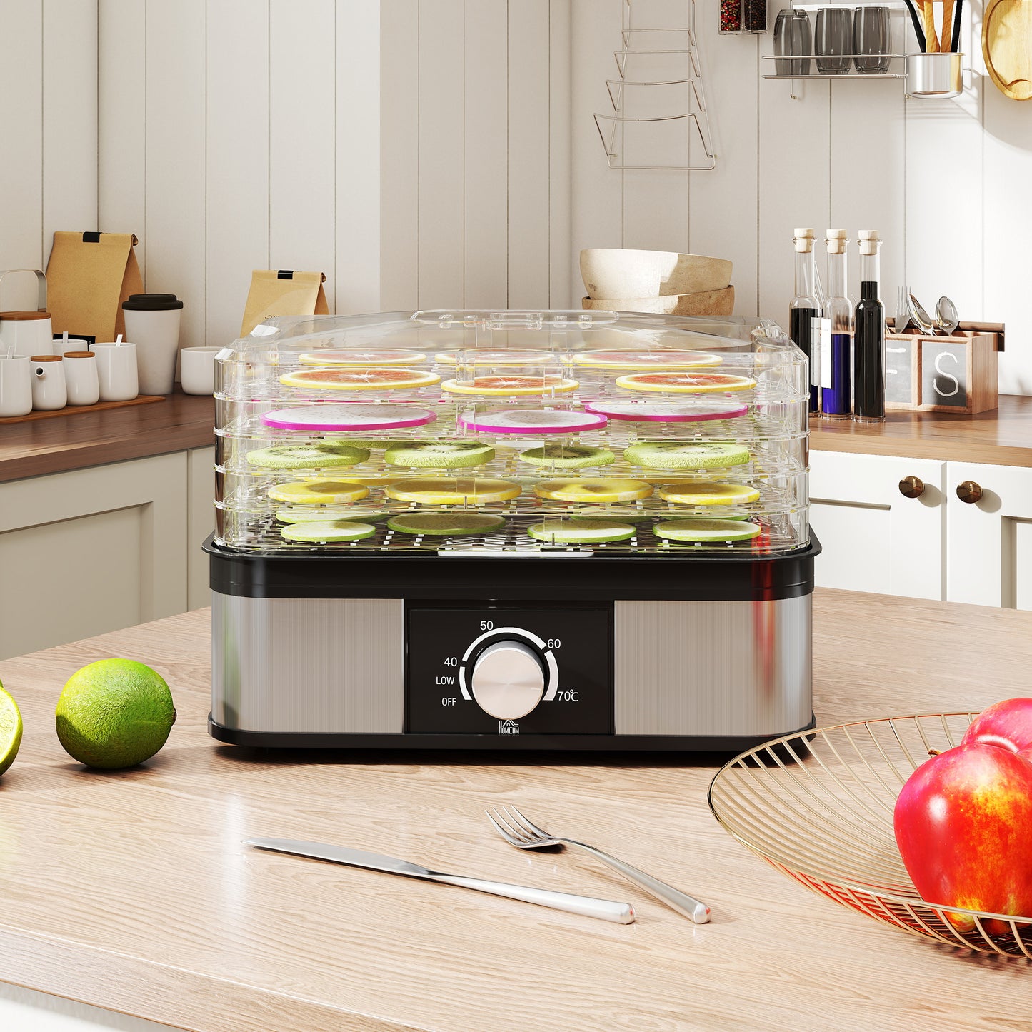 HOMCOM 5 Tier Food Dehydrator 245W Dryer With Adjustable Temperature 40 To 70 C For Fruit Meat Veg Jerky Black