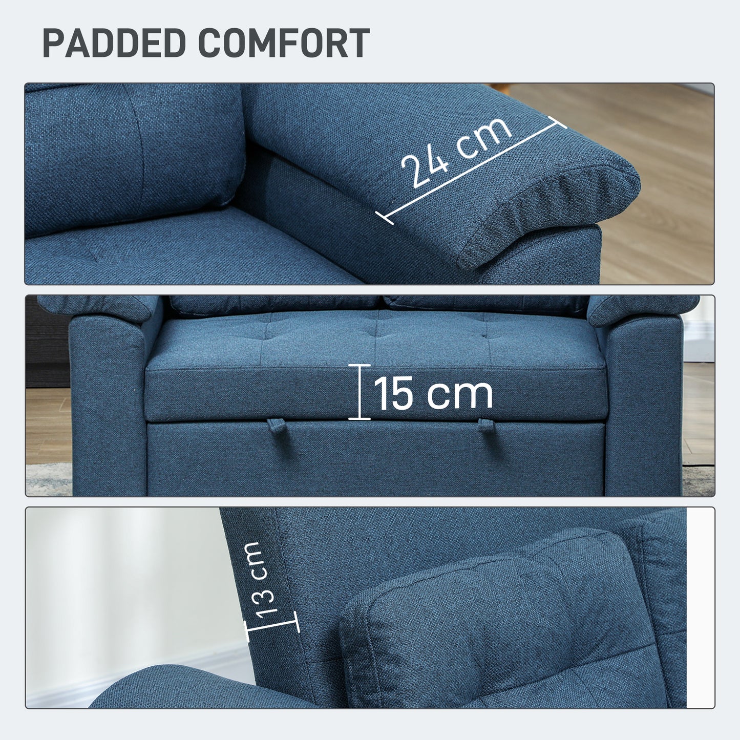 HOMCOM 2 Seater Pull Out Sofa Bed Click Clack With Pocket Springs Convertible Sofa Couch Blue Pillows And Side Pockets