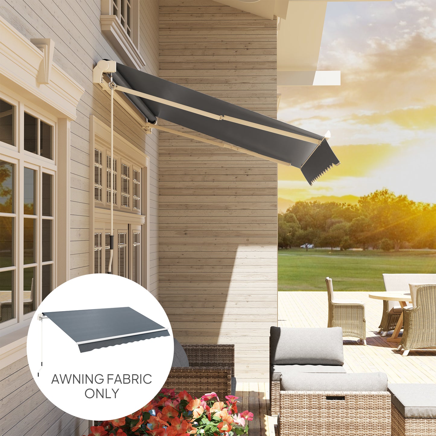 Outsunny Awning Replacement Canopy for 3 x 2.5 m Garden Awnings Grey Fabric Only Water Resistant UPF 50 Plus