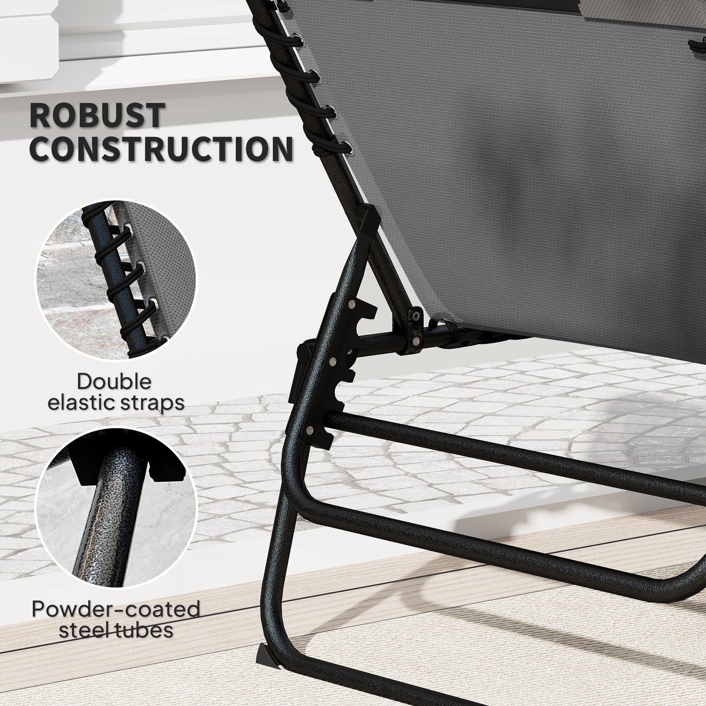 Outsunny Reclining Sun Loungers Charcoal Grey Powder Coated Steel With Five Position Adjustable Backs And Side Pockets