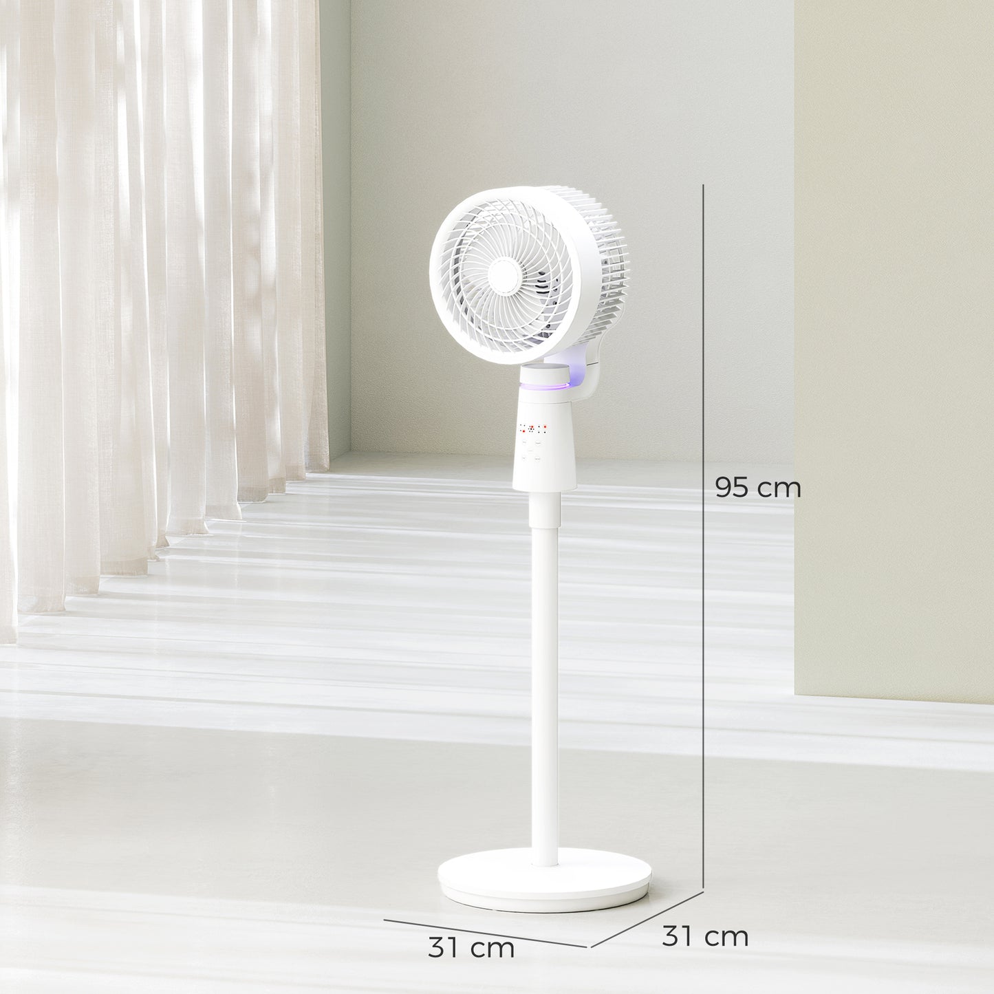 HOMCOM Pedestal Air Circulation Fan with 70 Degree Horizontal and 90 Degree Vertical Oscillation Three Speeds White