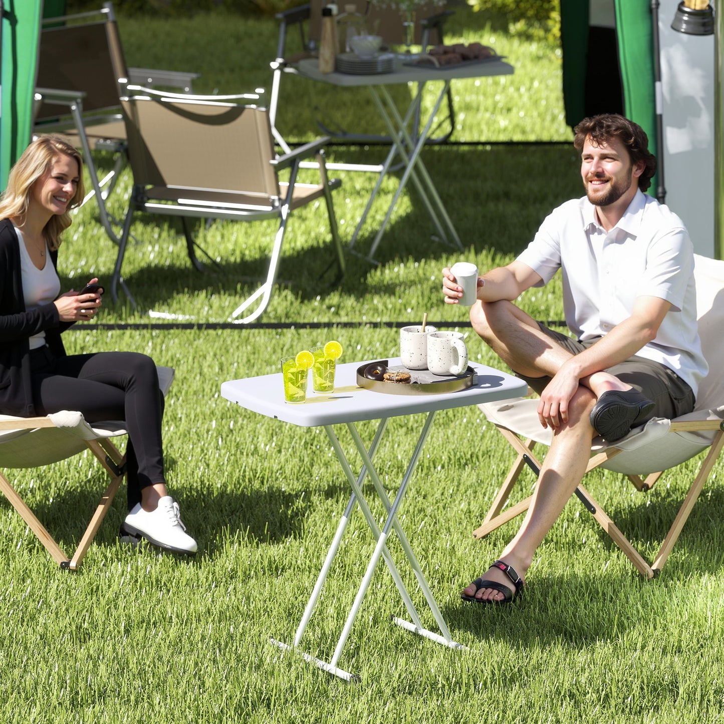 Outsunny Minimal Folding Outdoor Table White Portable Compact Lightweight With Powder Coated Metal Frame And Plastic Top