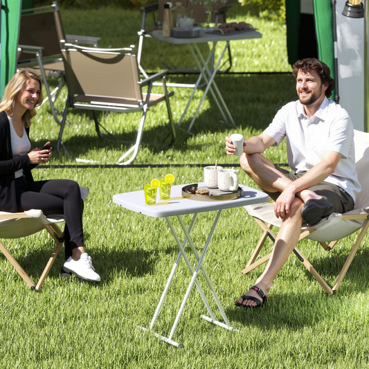 Outsunny Minimal Folding Outdoor Table White Portable Compact Lightweight With Powder Coated Metal Frame And Plastic Top