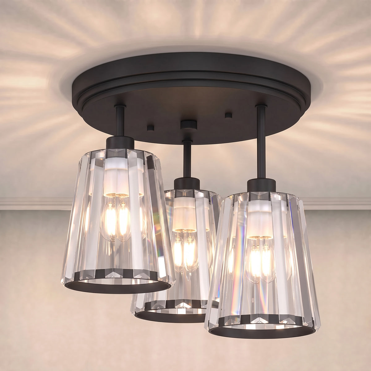 HOMCOM 3 Light Crystal Glass Ceiling Light Triple Head Modern Black Lamp