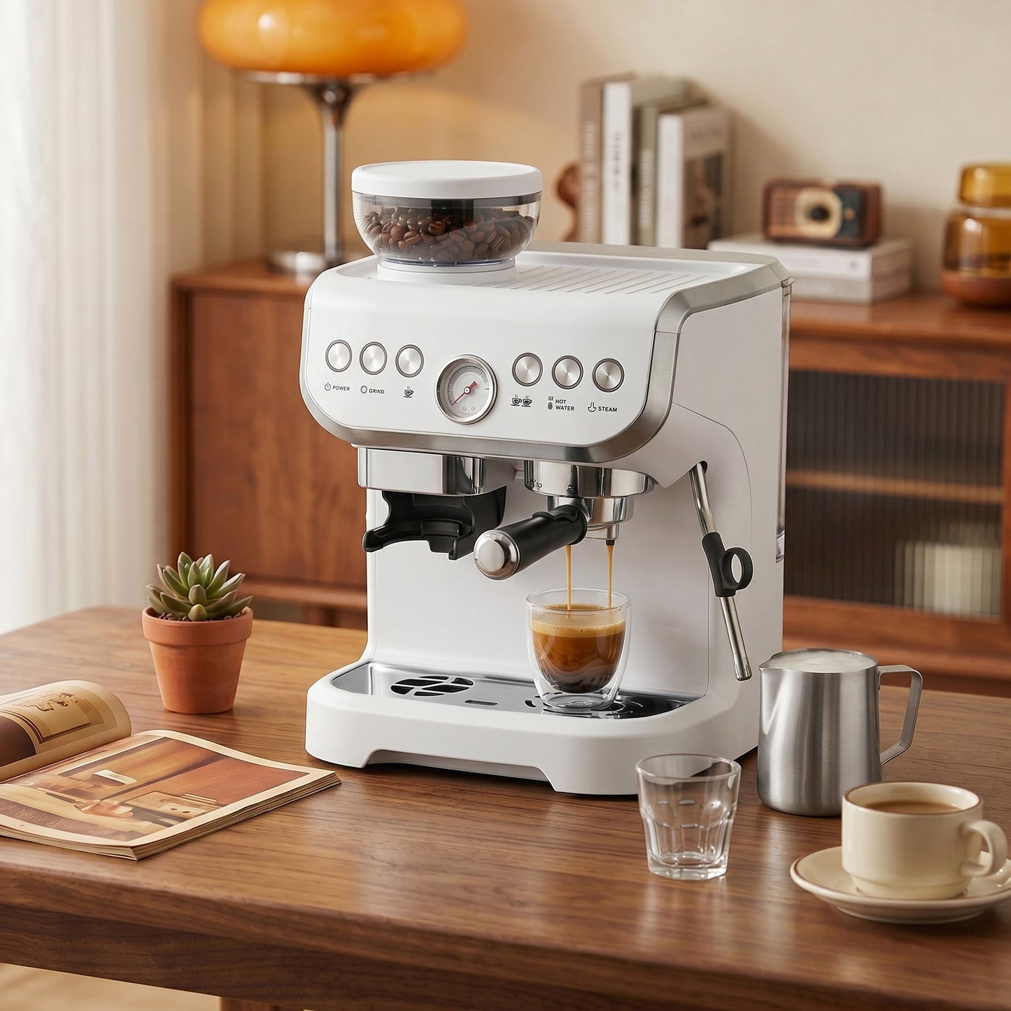 HOMCOM Bean To Cup Espresso Coffee Machine With Integrated Grinder And Steam Wand 15 Bar Pressure White