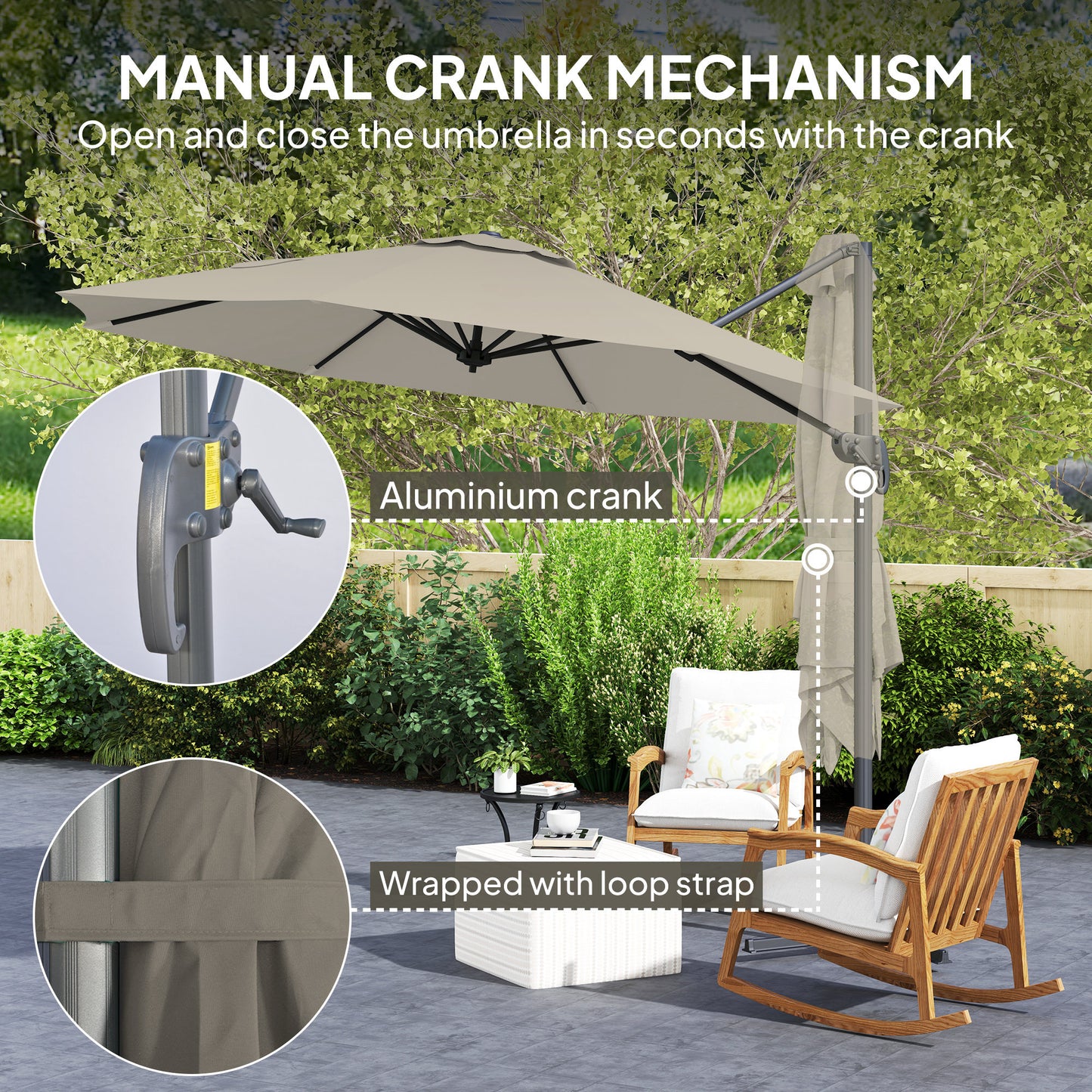 Outsunny 3m Five Angle Cantilever Parasol With Aluminium Frame And 360 Degree Rotating Canopy Light Grey