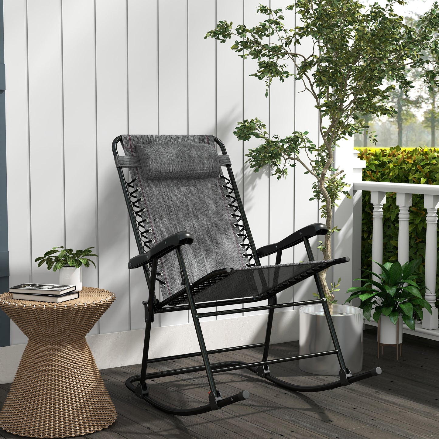 Outsunny Outdoor Portable Grey Zero Gravity Rocking Chair with Headrest - ALL4U RETAILER LTD