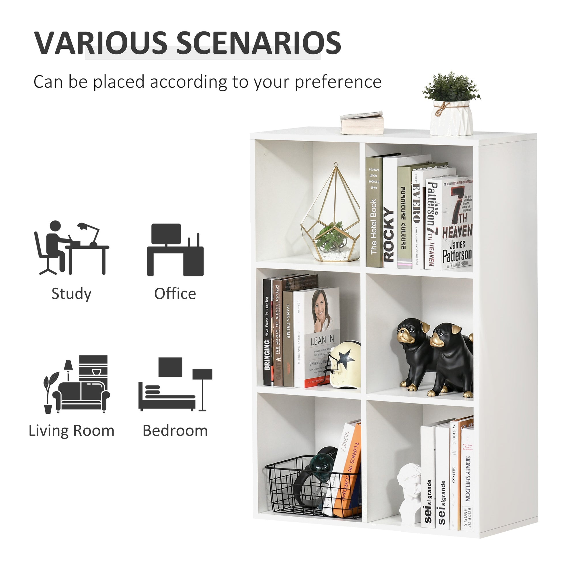 HOMCOM Modern White Six-Cube Storage Bookcase - ALL4U RETAILER LTD