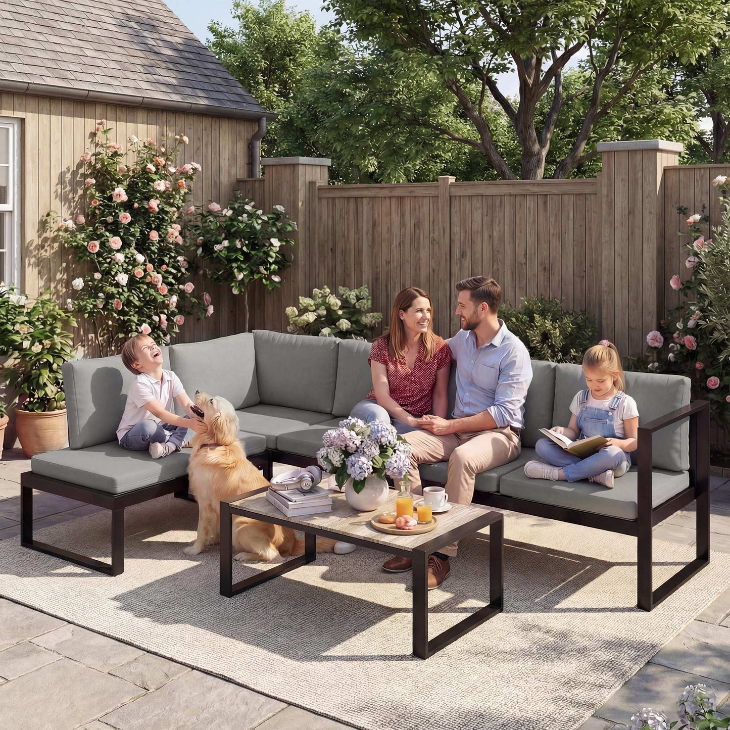 Outsunny 4 Piece Garden Sofa Set With Two Loveseats Armless Chair And Coffee Table For Balcony Dark Grey