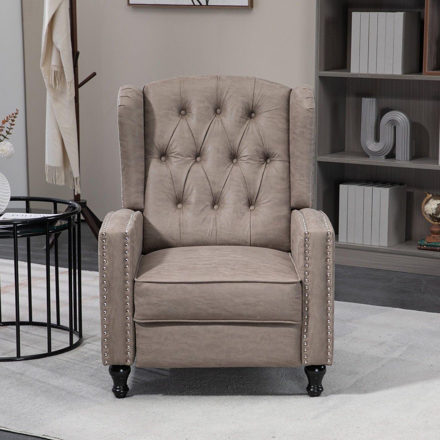 HOMCOM Studded Upholstered Reclining Armchair w/ Retractable Footrest Brown - ALL4U RETAILER LTD