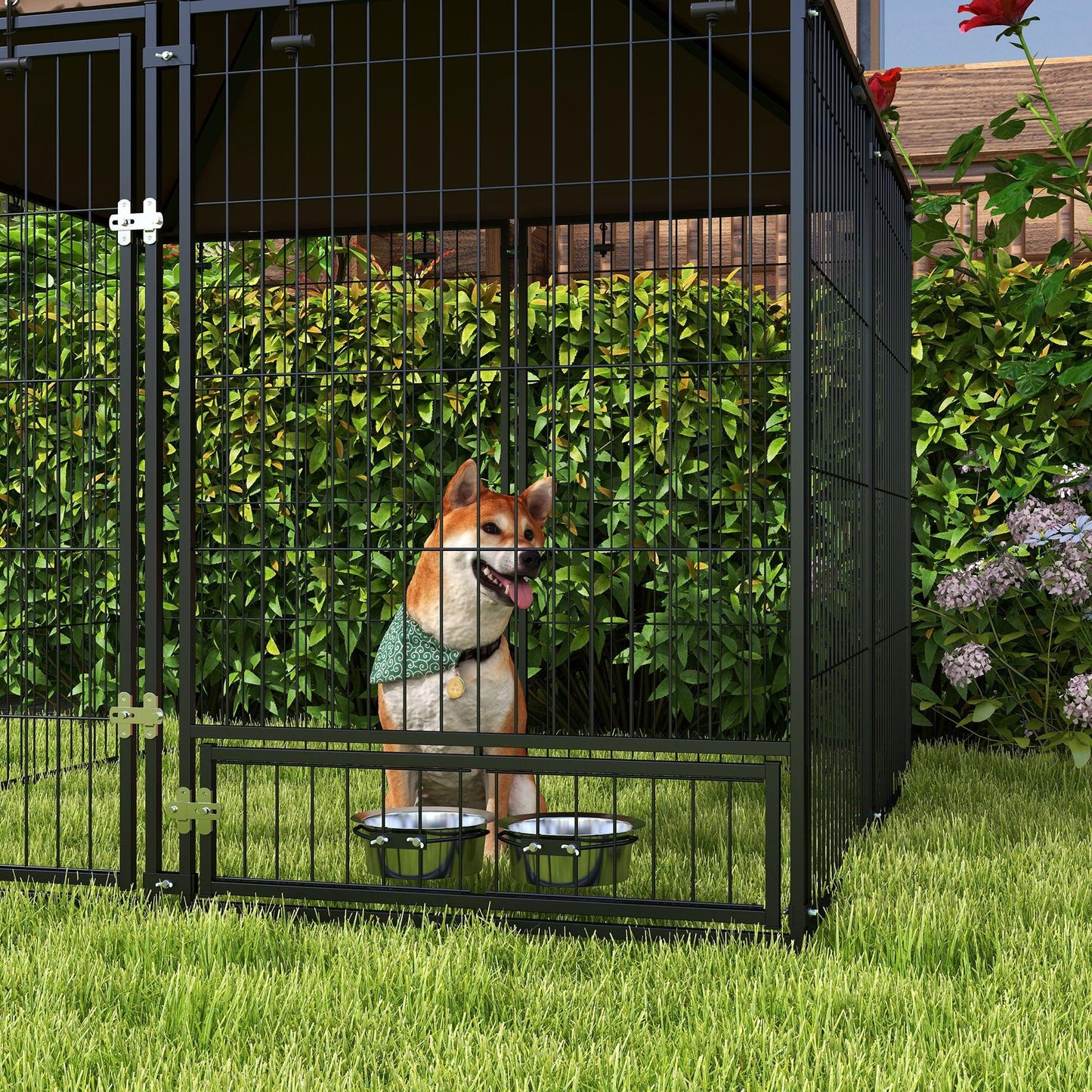 PawHut 141x141x151cm Outdoor Puppy Playpen with Canopy and Rotating Bowl - ALL4U RETAILER LTD