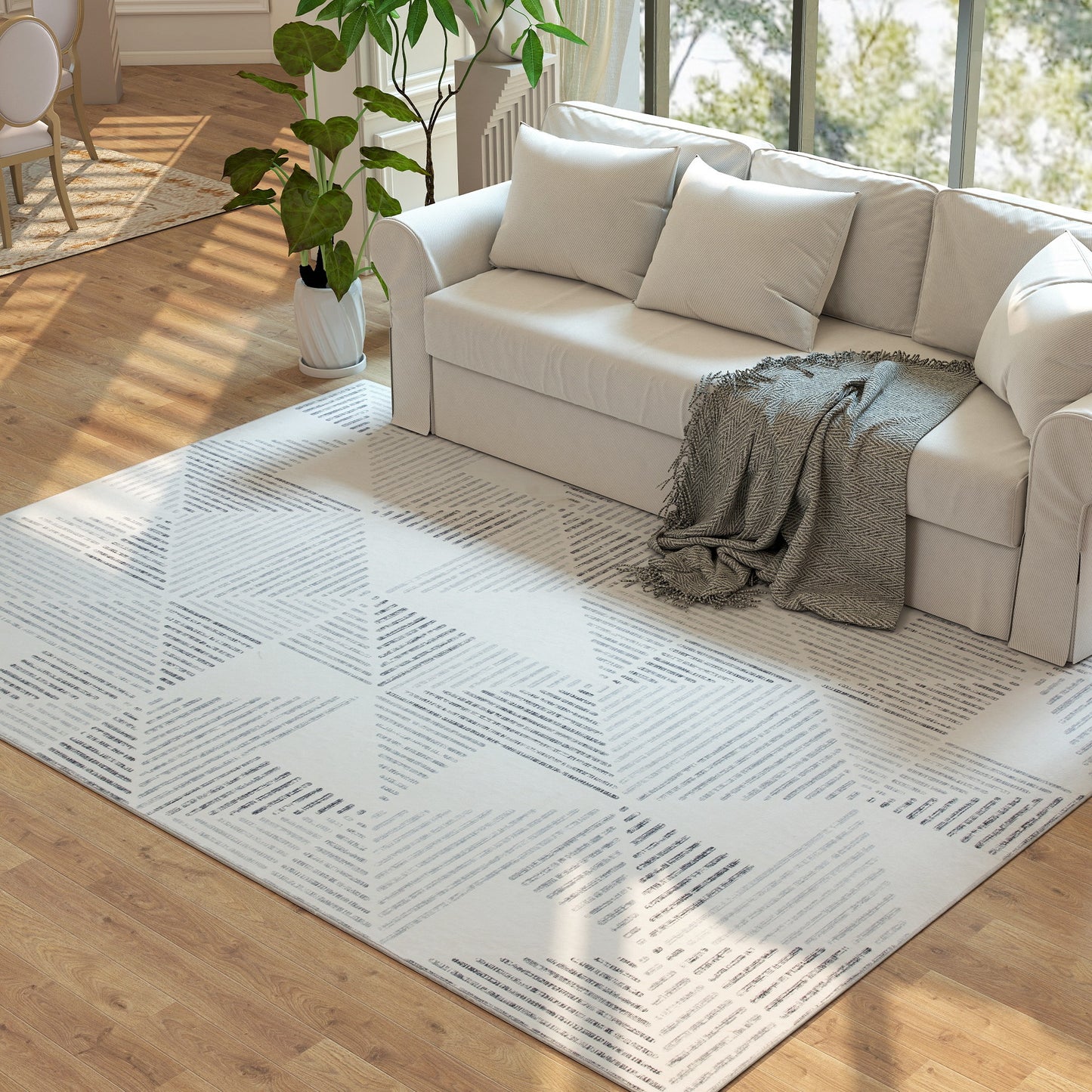 HOMCOM Modern Area Rug 290 x 200 cm Geometric Pattern Non Slip Washable Grey Living Room Bedroom Dining Room Office