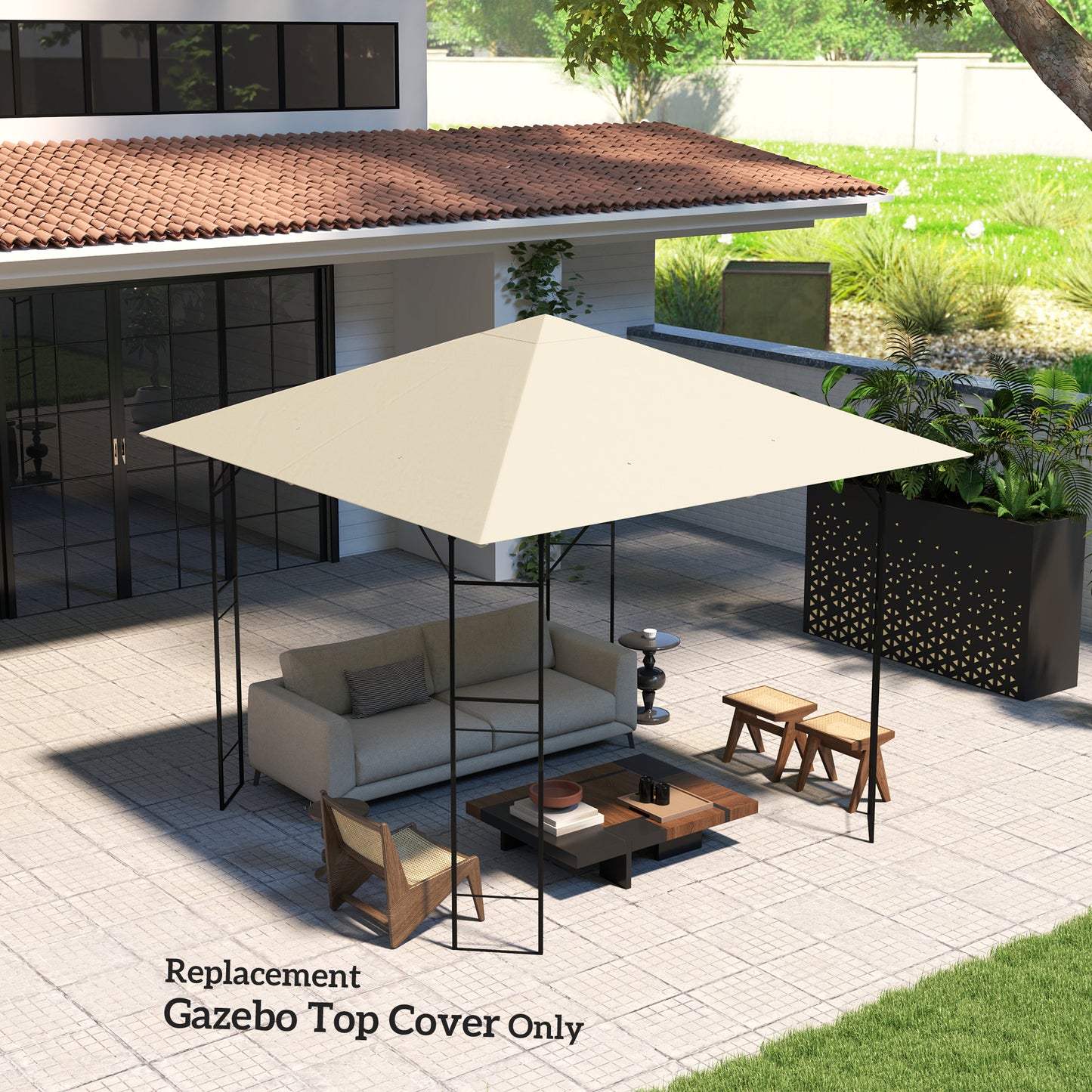 Outsunny 3x3m Gazebo Replacement Canopy Top For 01-0867 Cream With PA Coated Polyester UPF30