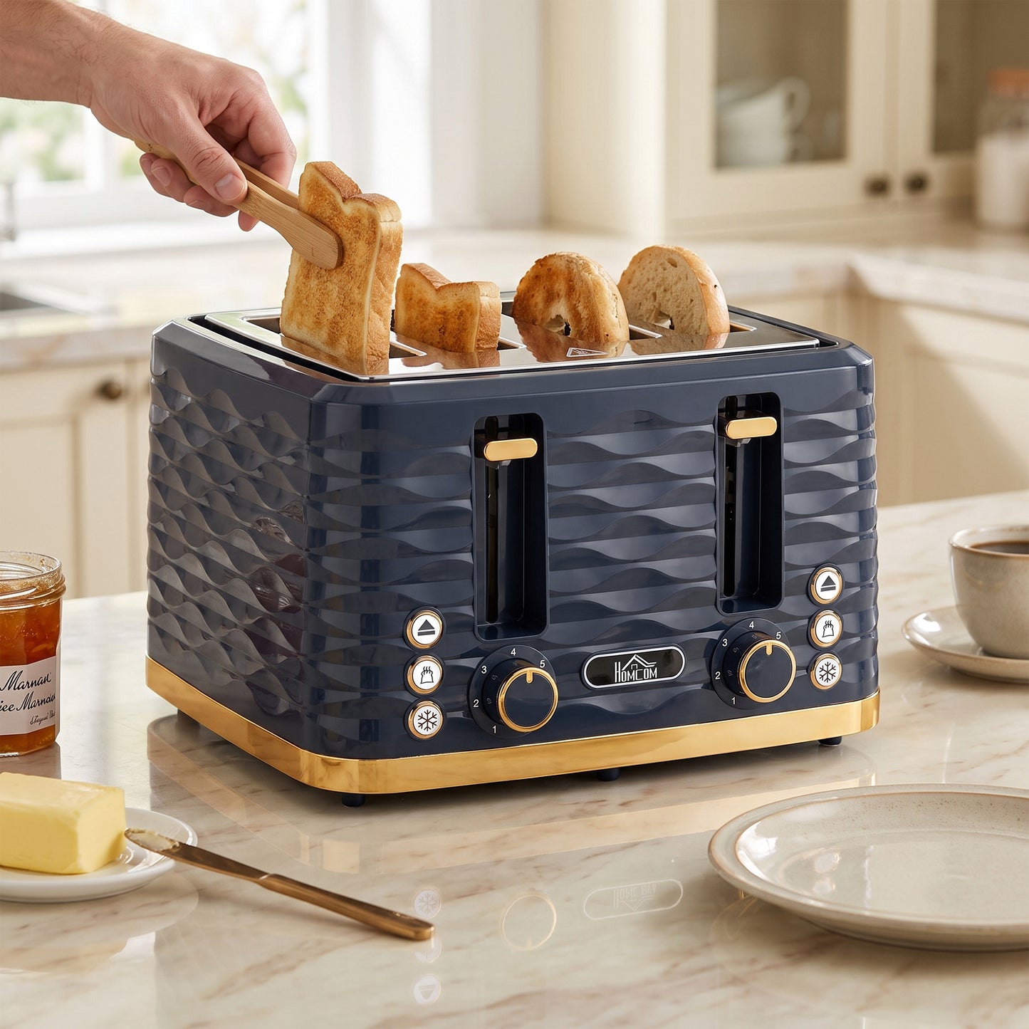 Homcom 4 Slice Toaster With High Lift And 7 Browning Levels