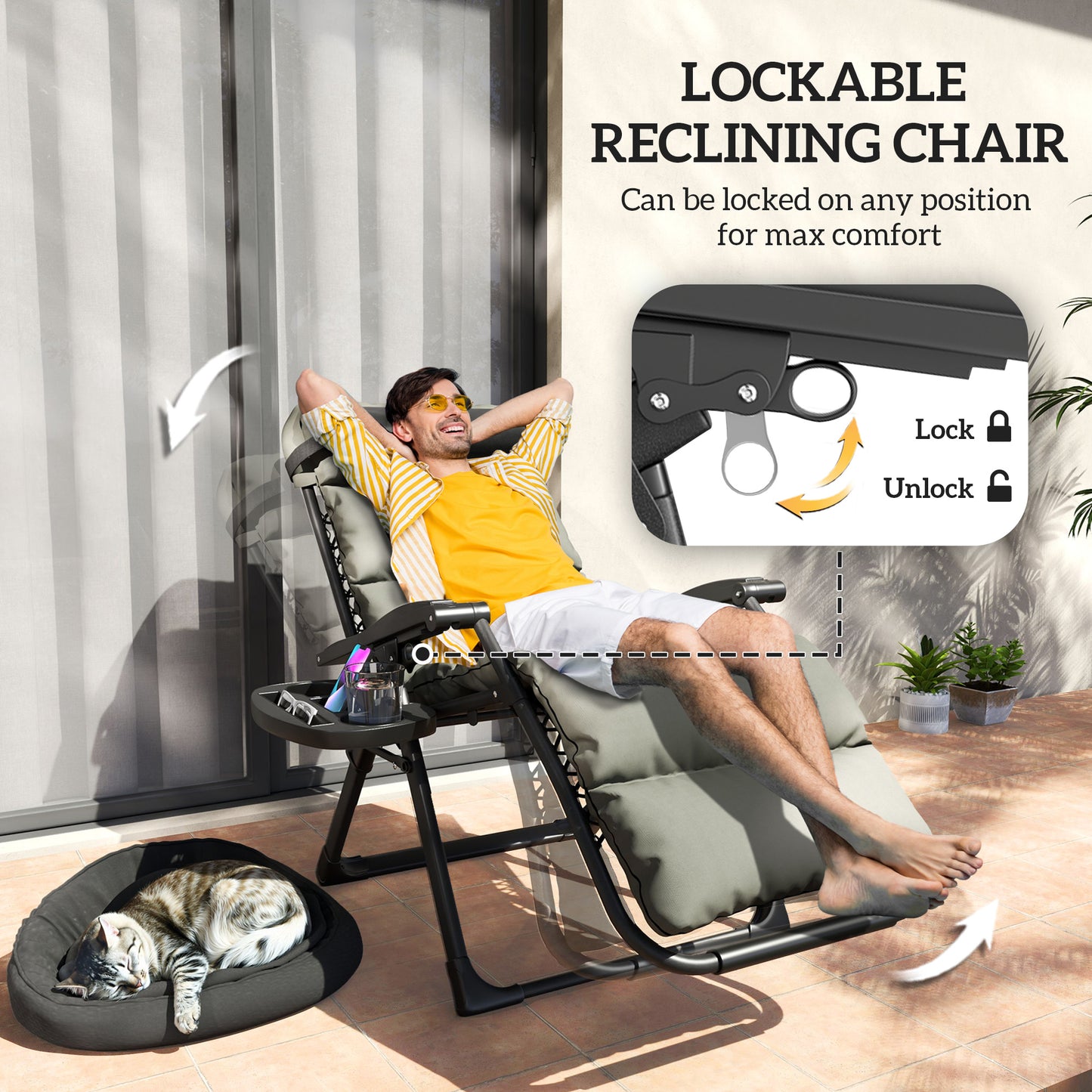 Outsunny Two Pack Adjustable Reclining Sun Loungers With 10 Cm Cushions In Grey For Outdoor Patio