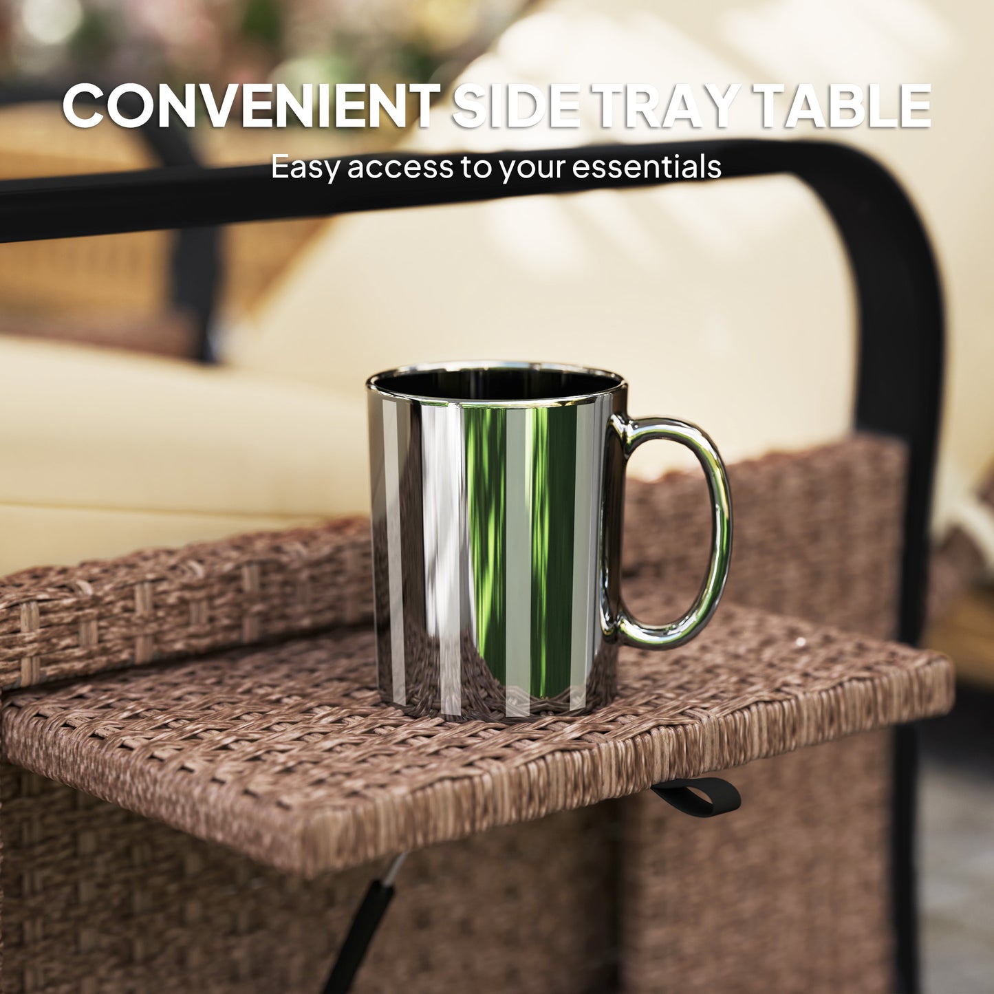 Outsunny 140 Degree Reclining Rattan Armchair With Footrest And Cushioned Seat In Brown Khaki