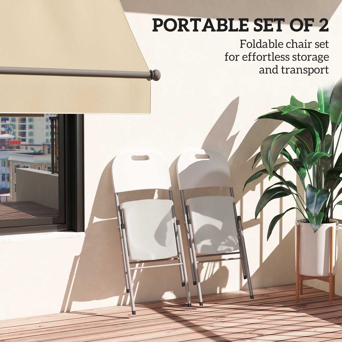 Outsunny Set Of Two Foldable Outdoor Chairs White Lightweight Powder Coated Steel Frame For Easy Carry And Storage